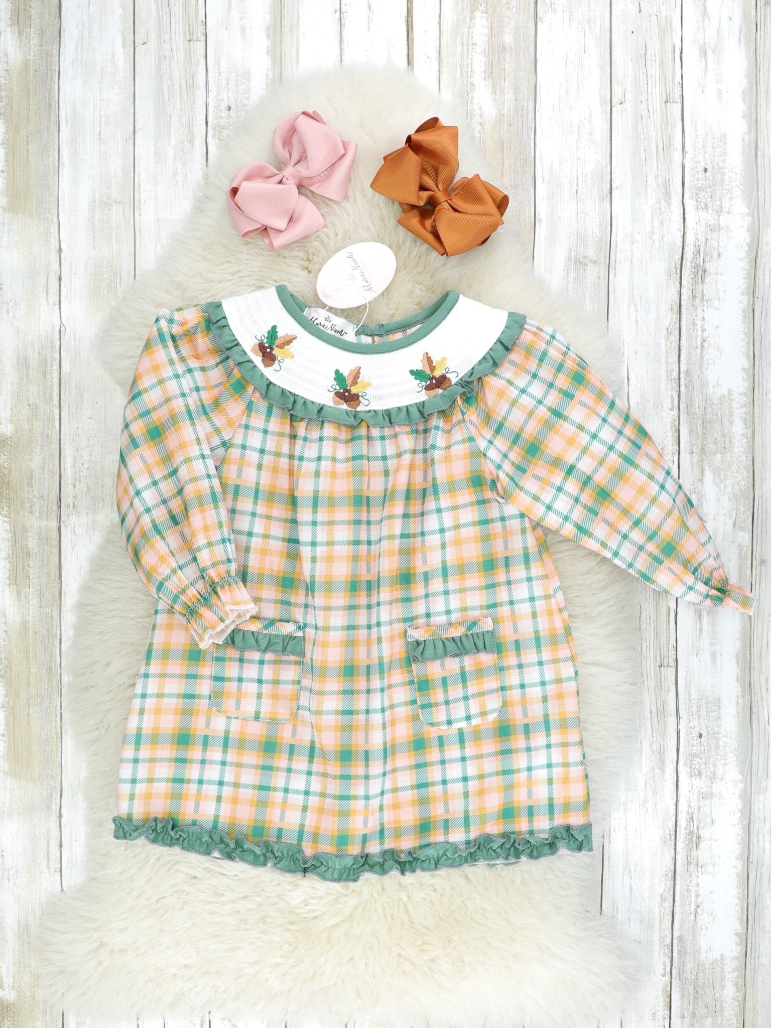 Plaid Acorn Smocked Dress - Marie Nicole Clothing
