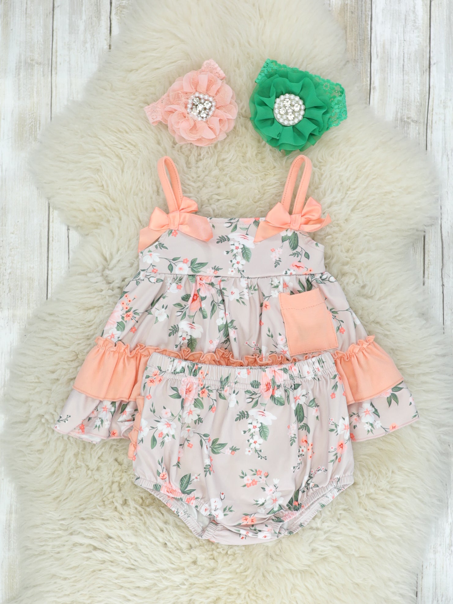 Coral Floral Ruffle Top & Bloomers Set - Marie Nicole Clothing