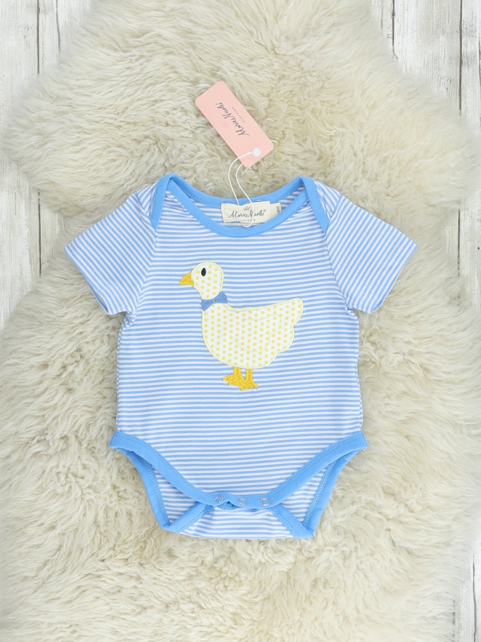 Blue Striped Duck Romper - Marie Nicole Clothing