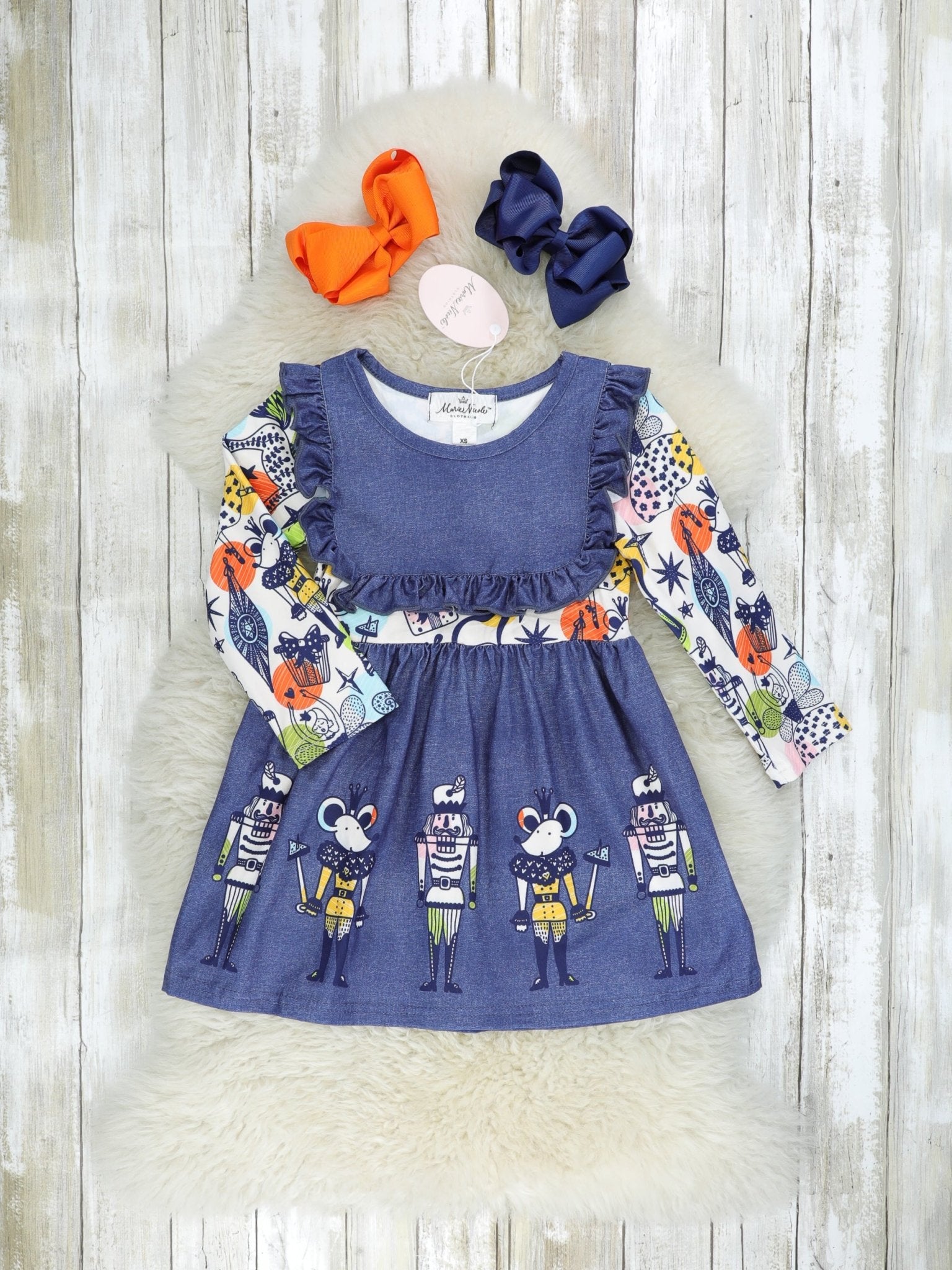 Chambray Nutcracker Ruffle Dress - Marie Nicole Clothing