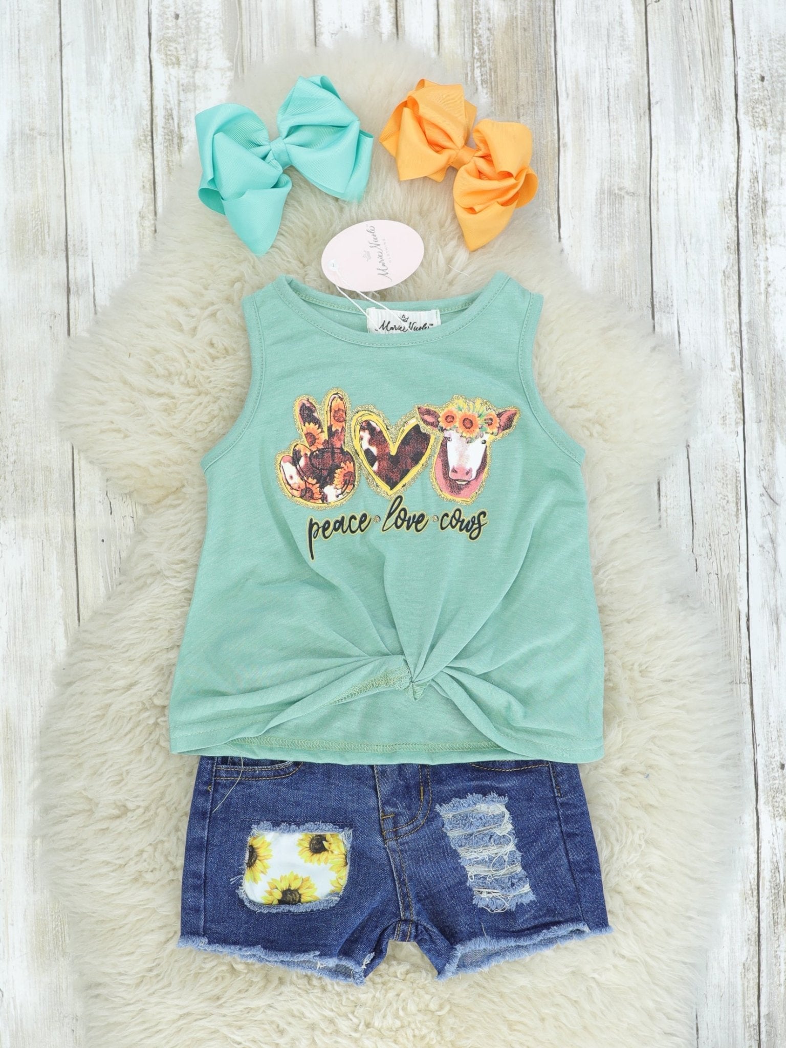 "Peace, Love, Cows" Denim Outfit - Marie Nicole Clothing