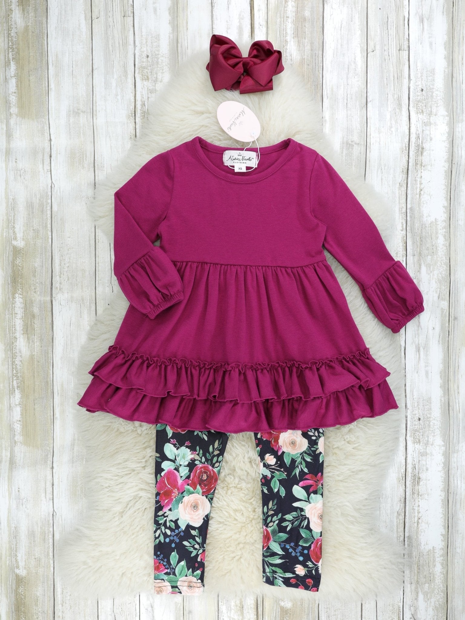 Plum Rose 3 - Piece Ruffle Outfit - Marie Nicole Clothing