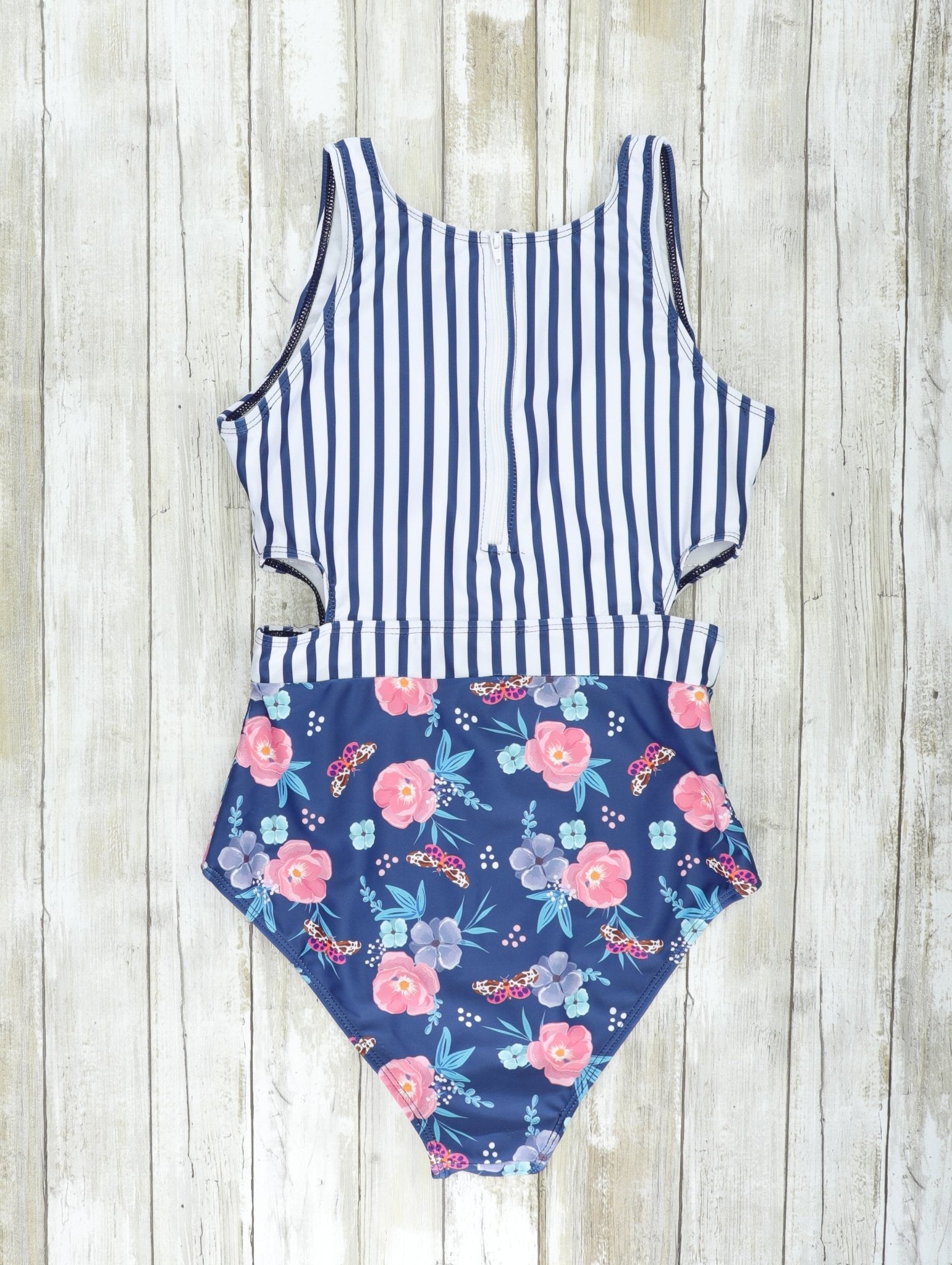 Mom & Me Navy Striped Floral Swimsuits - Marie Nicole Clothing