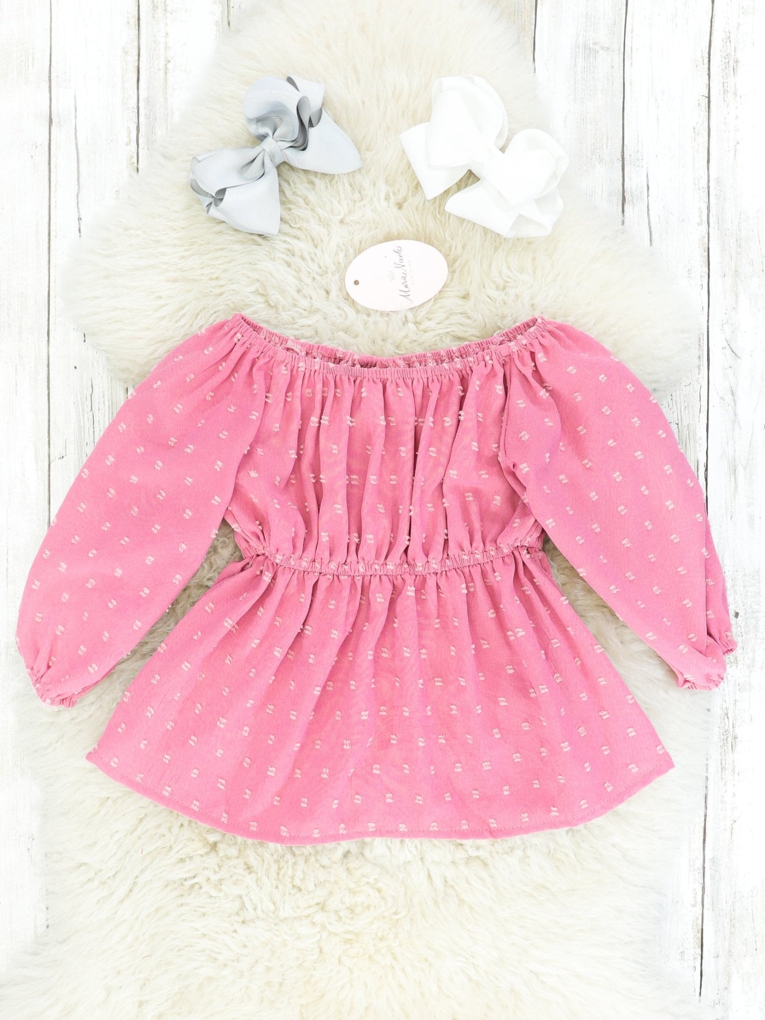 Mom & Me Dusty Rose Swiss Dot Off Shoulder Top - Marie Nicole Clothing