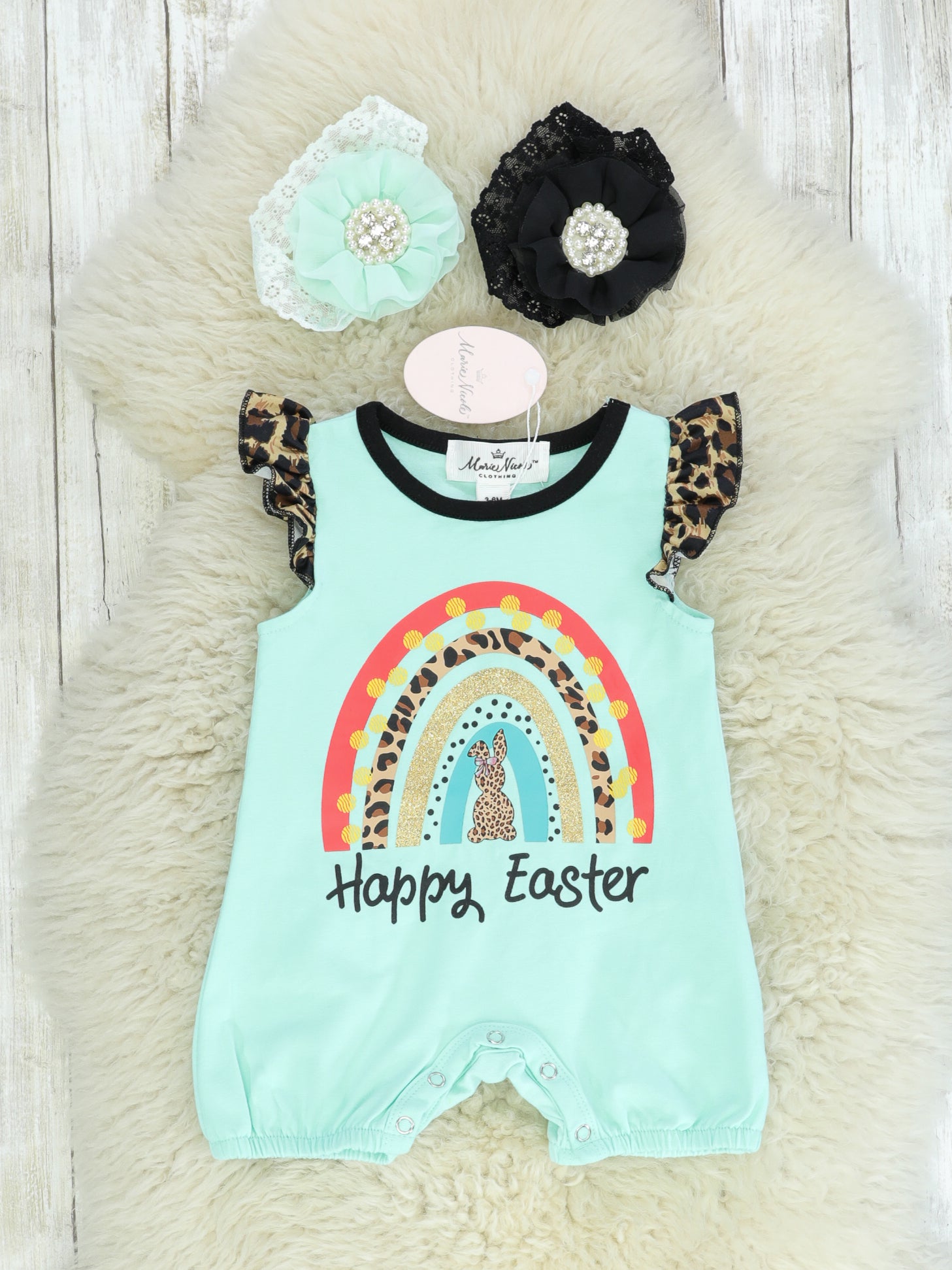 "Happy Easter" Rainbow Bubble Romper - Marie Nicole Clothing