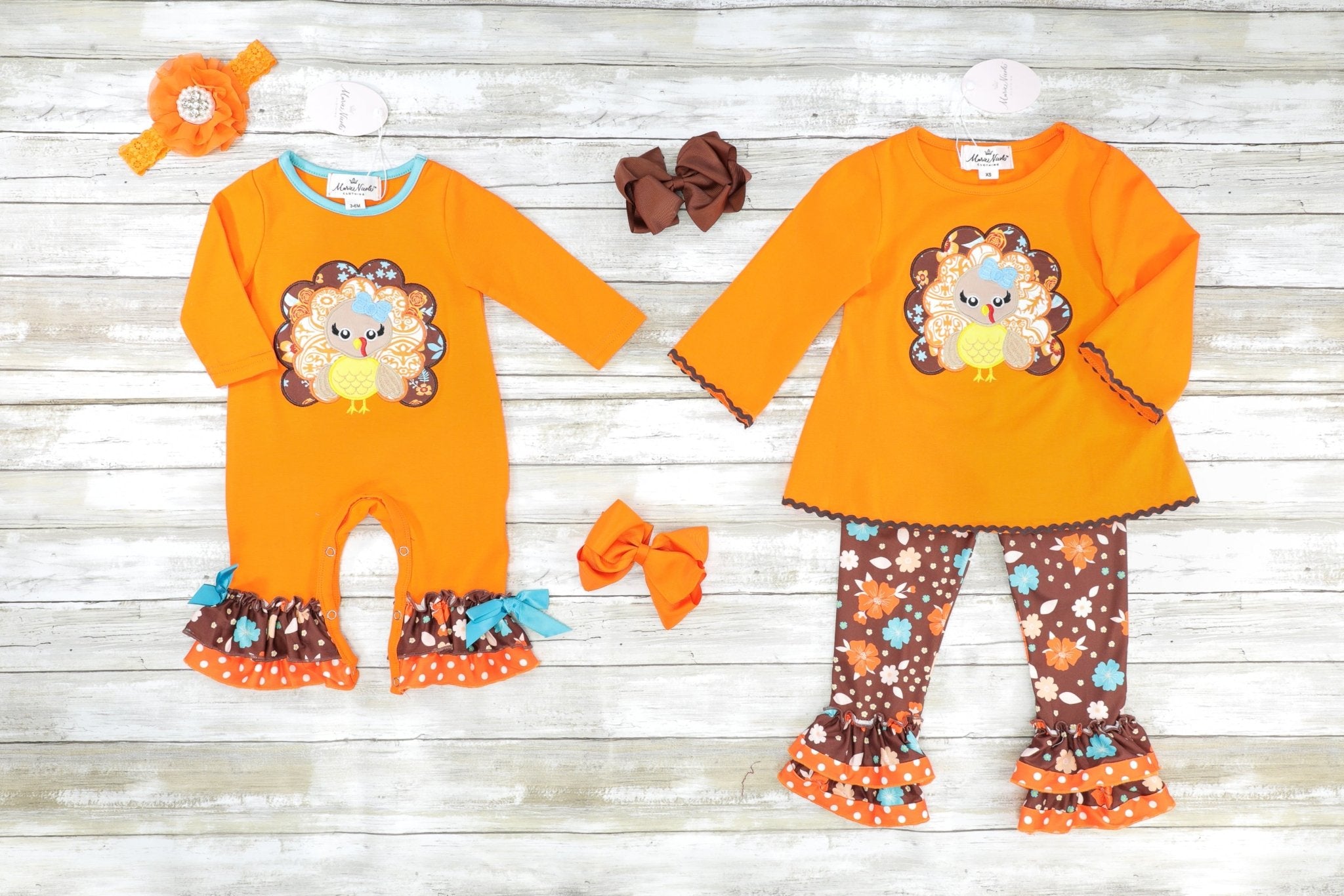 Sassy Floral Turkey Ruffle Romper - Marie Nicole Clothing