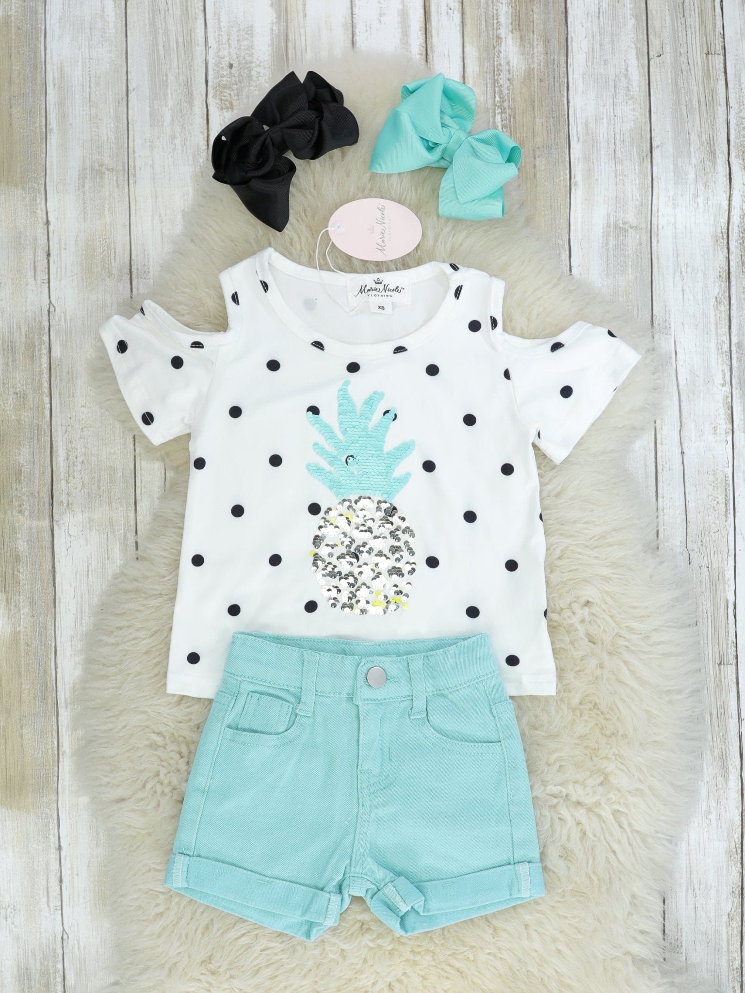 Pineapple Polka Dot Top & Shorts Outfit - Marie Nicole Clothing