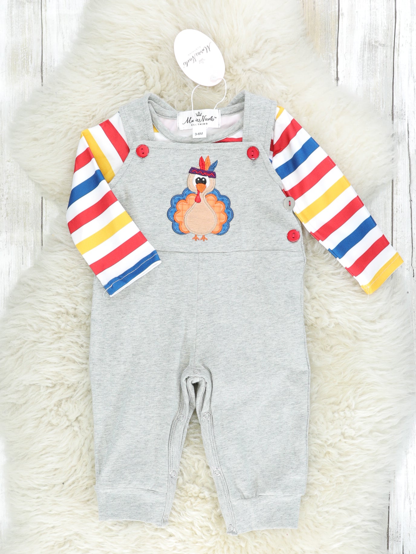 Striped Onesie & Turkey Overall Set - Marie Nicole Clothing