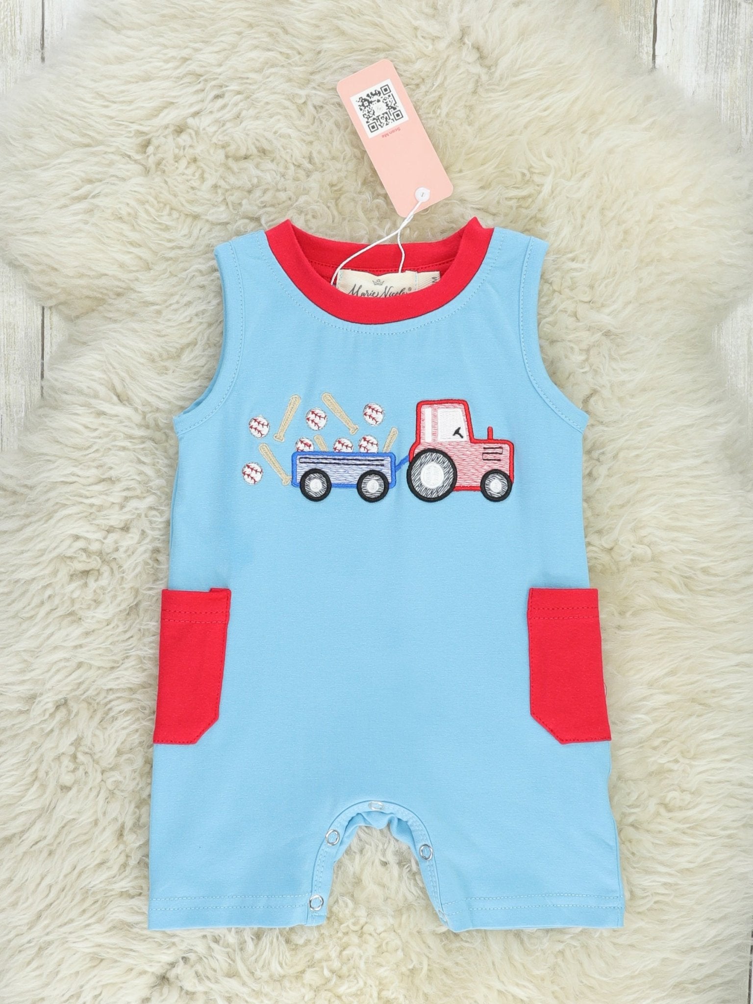 Striped Baseball Truck Romper - Marie Nicole Clothing