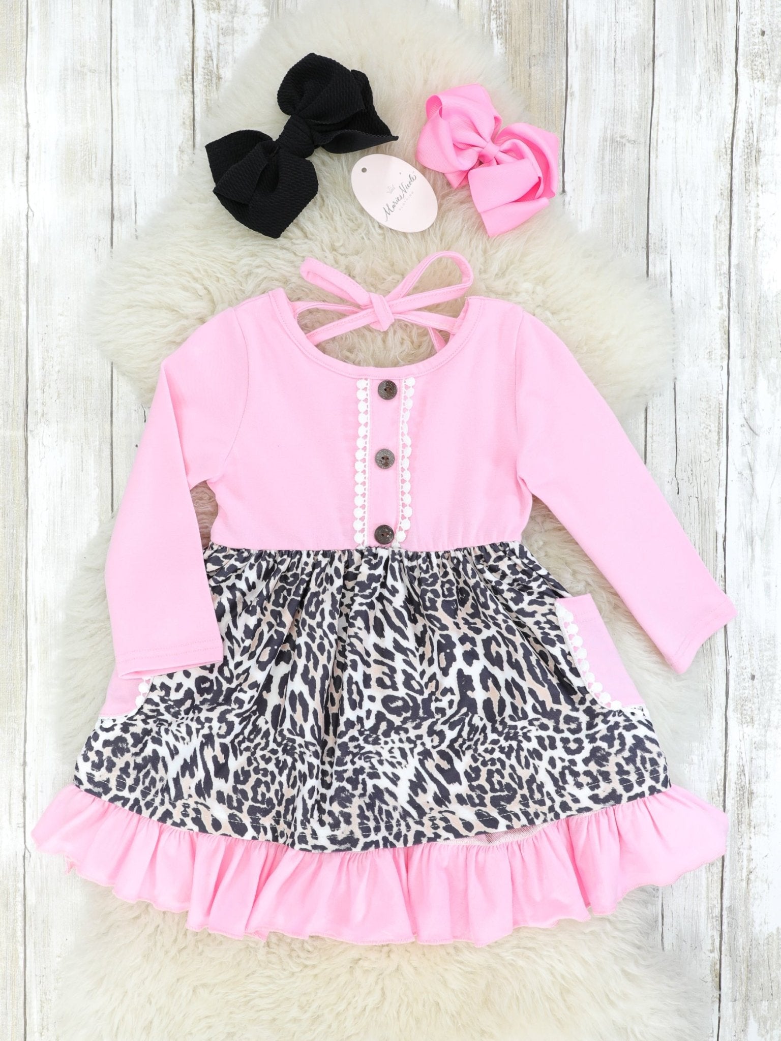 Pink Leopard Tie Back Dress - Marie Nicole Clothing