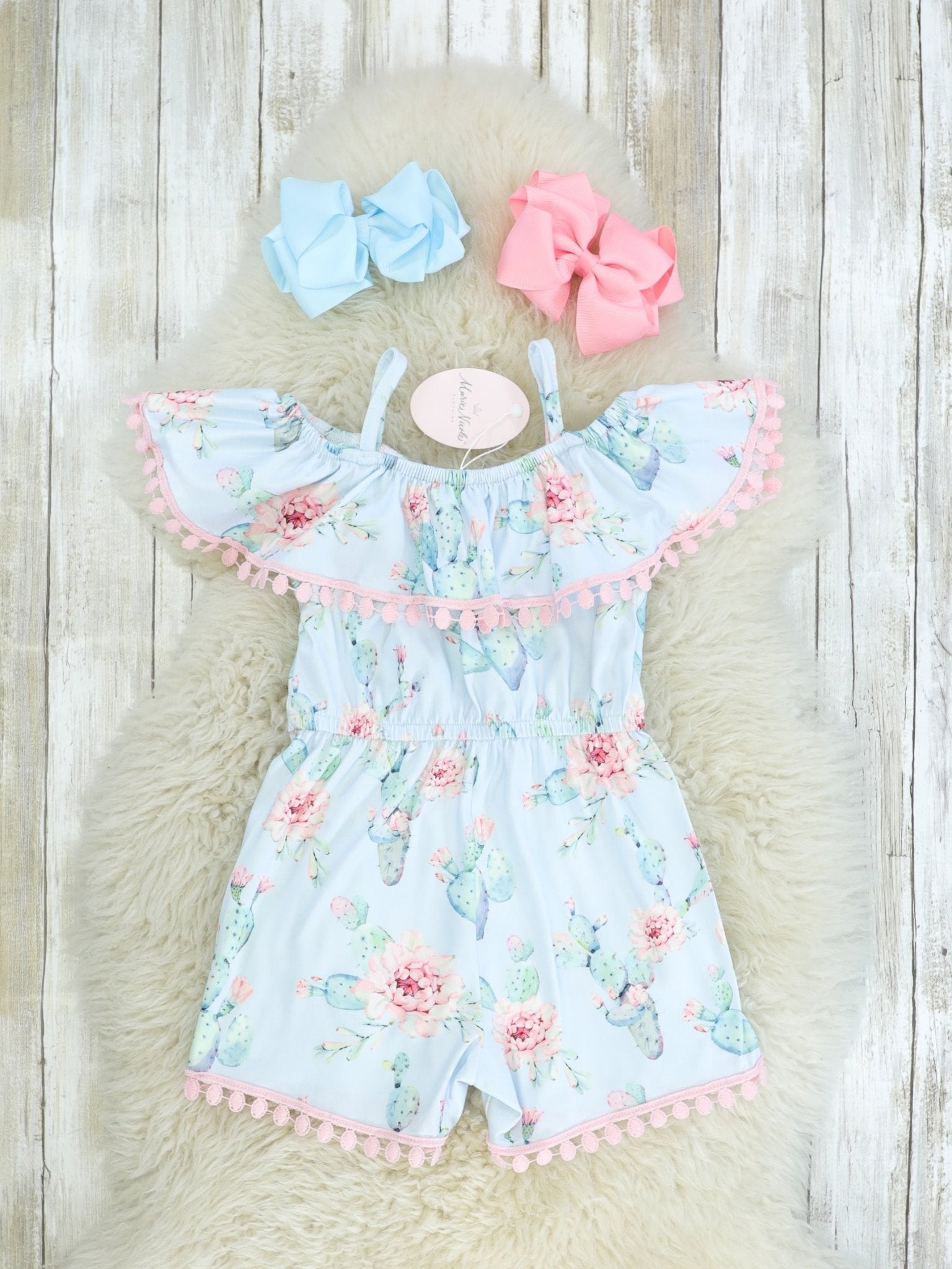 Blue Cactus Floral Romper - Marie Nicole Clothing