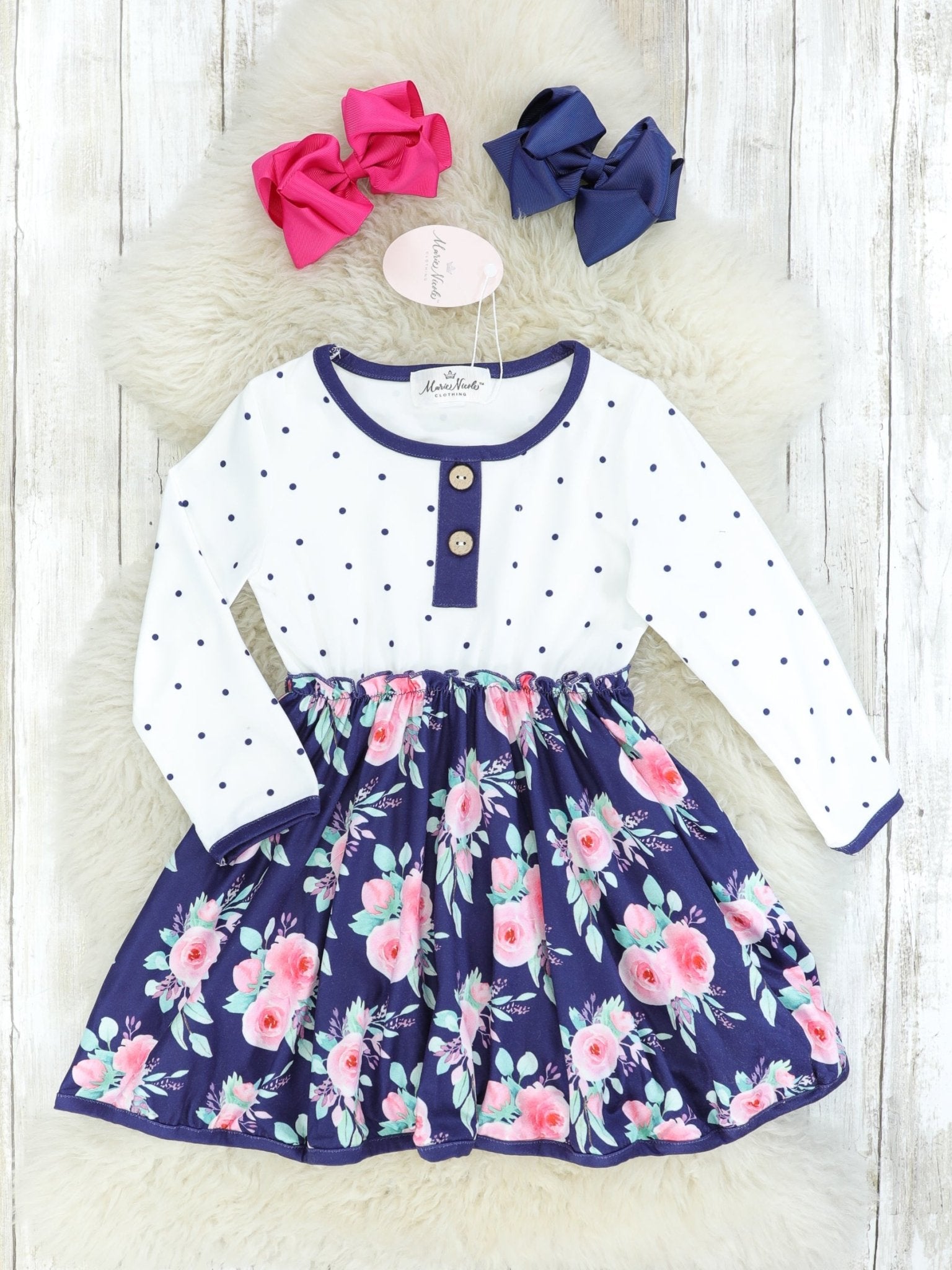 White Polka Dot & Dark Floral Dress - Marie Nicole Clothing