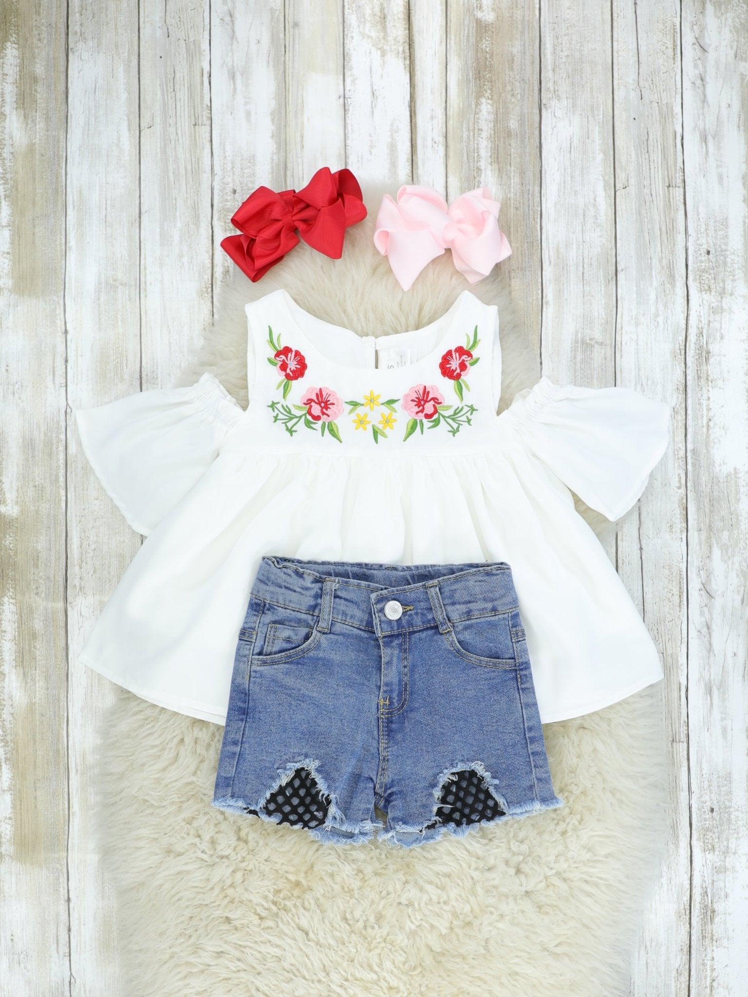 Floral Cold Shoulder Top & Denim Outfit - Marie Nicole Clothing
