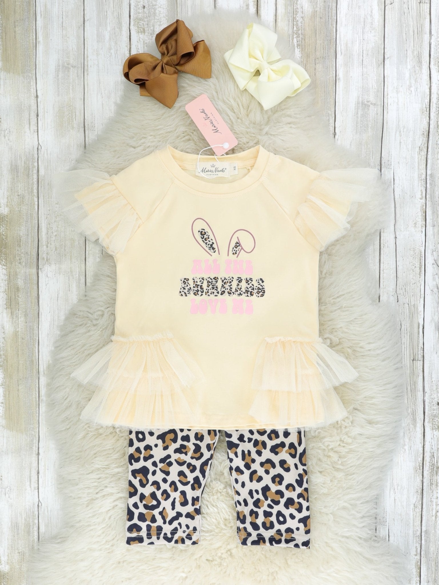 "Bunnies Love Me" Leopard Tulle Ruffle Outfit - Marie Nicole Clothing