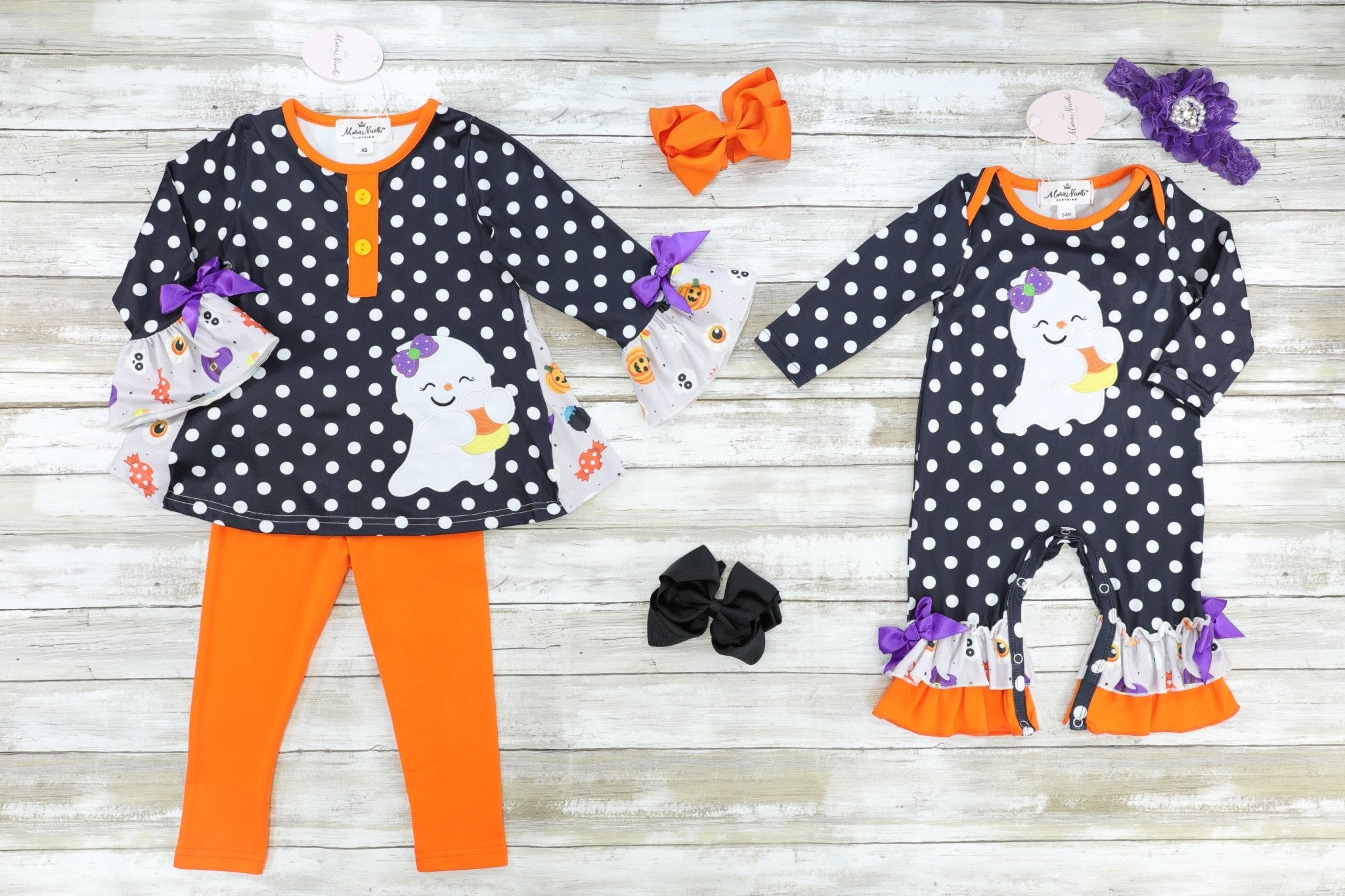 Polka Dot Candy Corn Ghost Outfit - Marie Nicole Clothing