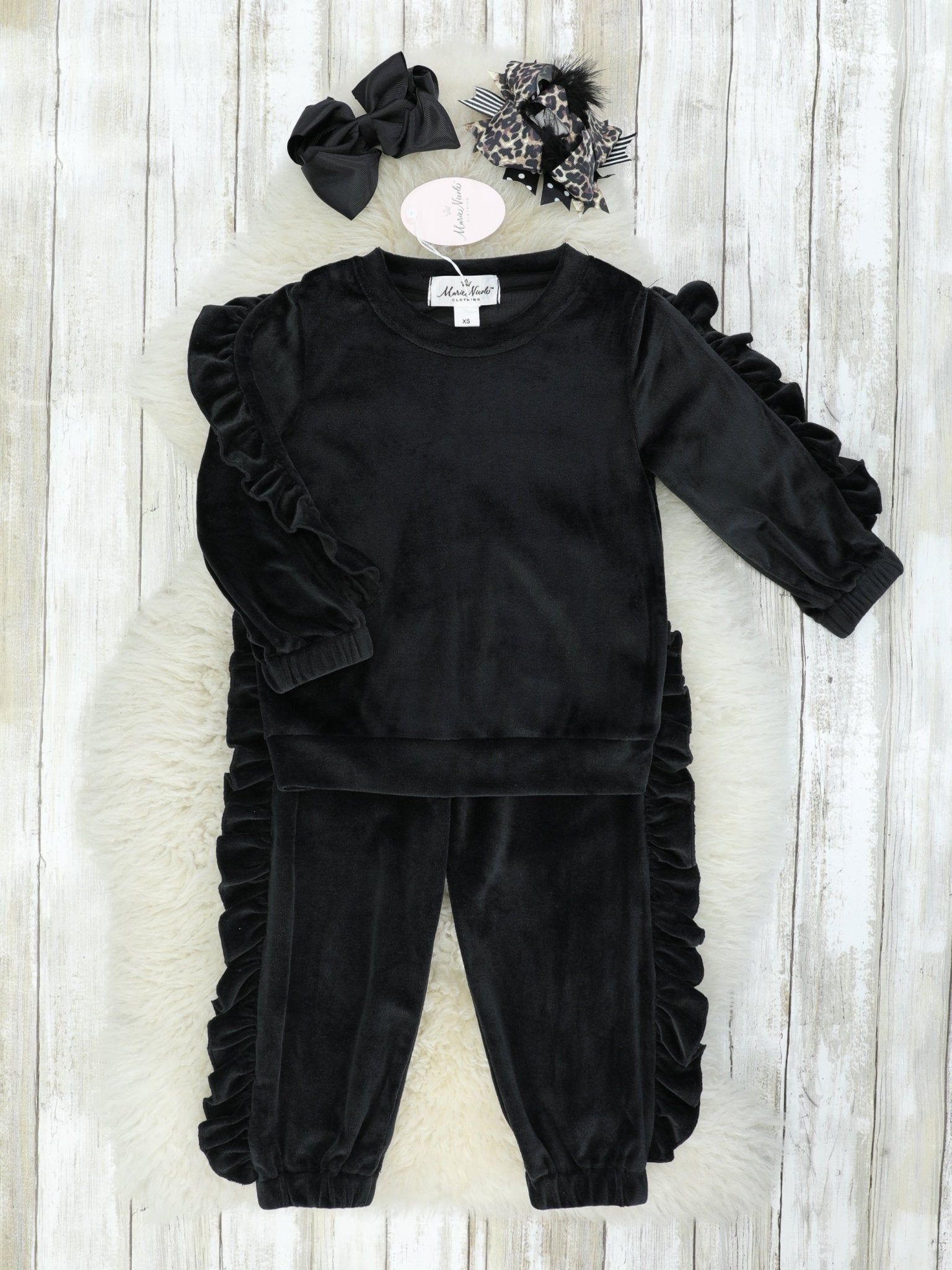 Black Velvet Ruffle Pullover & Jogger Outfit - Marie Nicole Clothing
