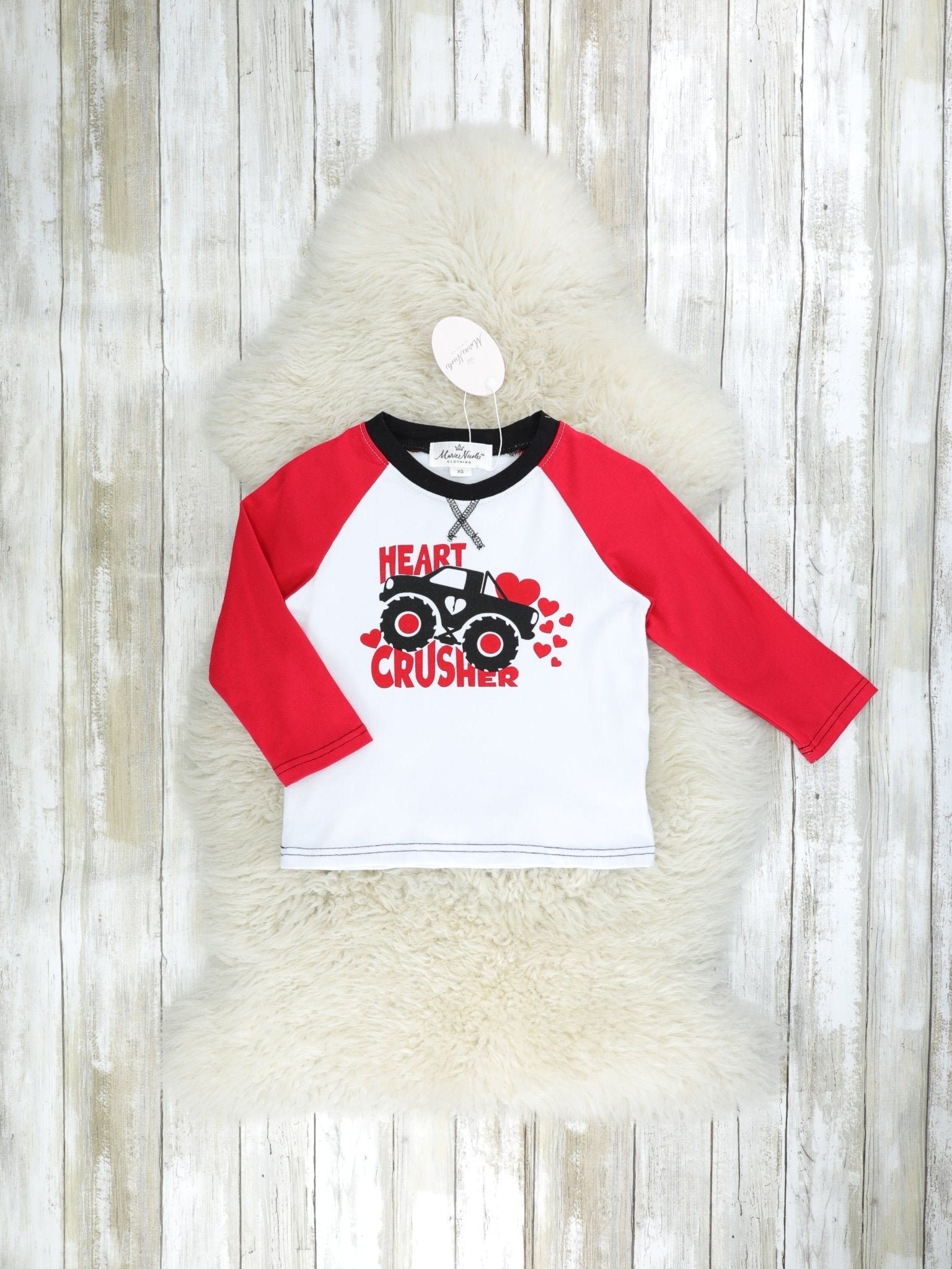 Red "Heart Crusher" Monster Truck Raglan Shirt - Marie Nicole Clothing