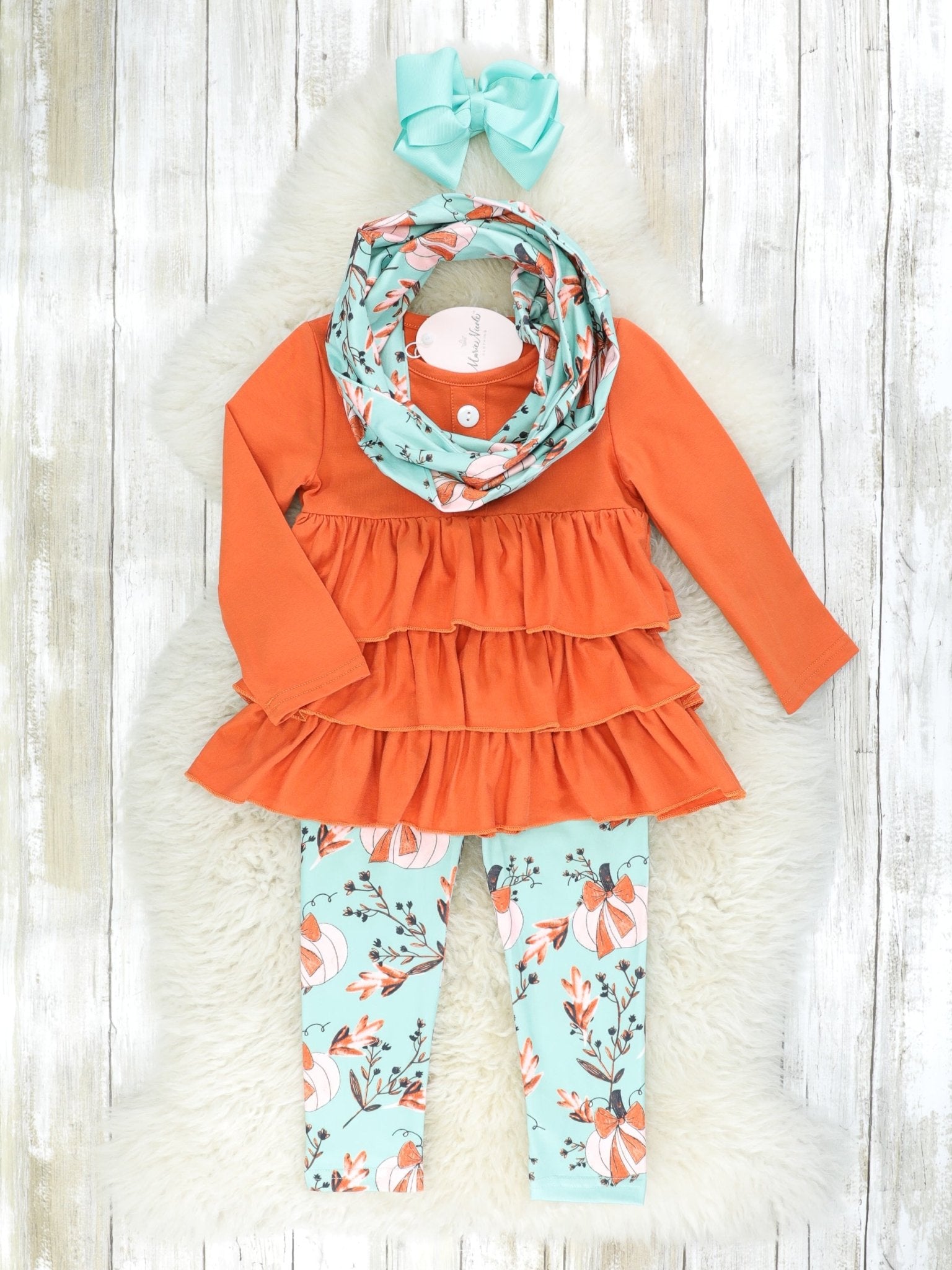 Burnt Orange Ruffle Top & Floral 3 Piece Set - Marie Nicole Clothing