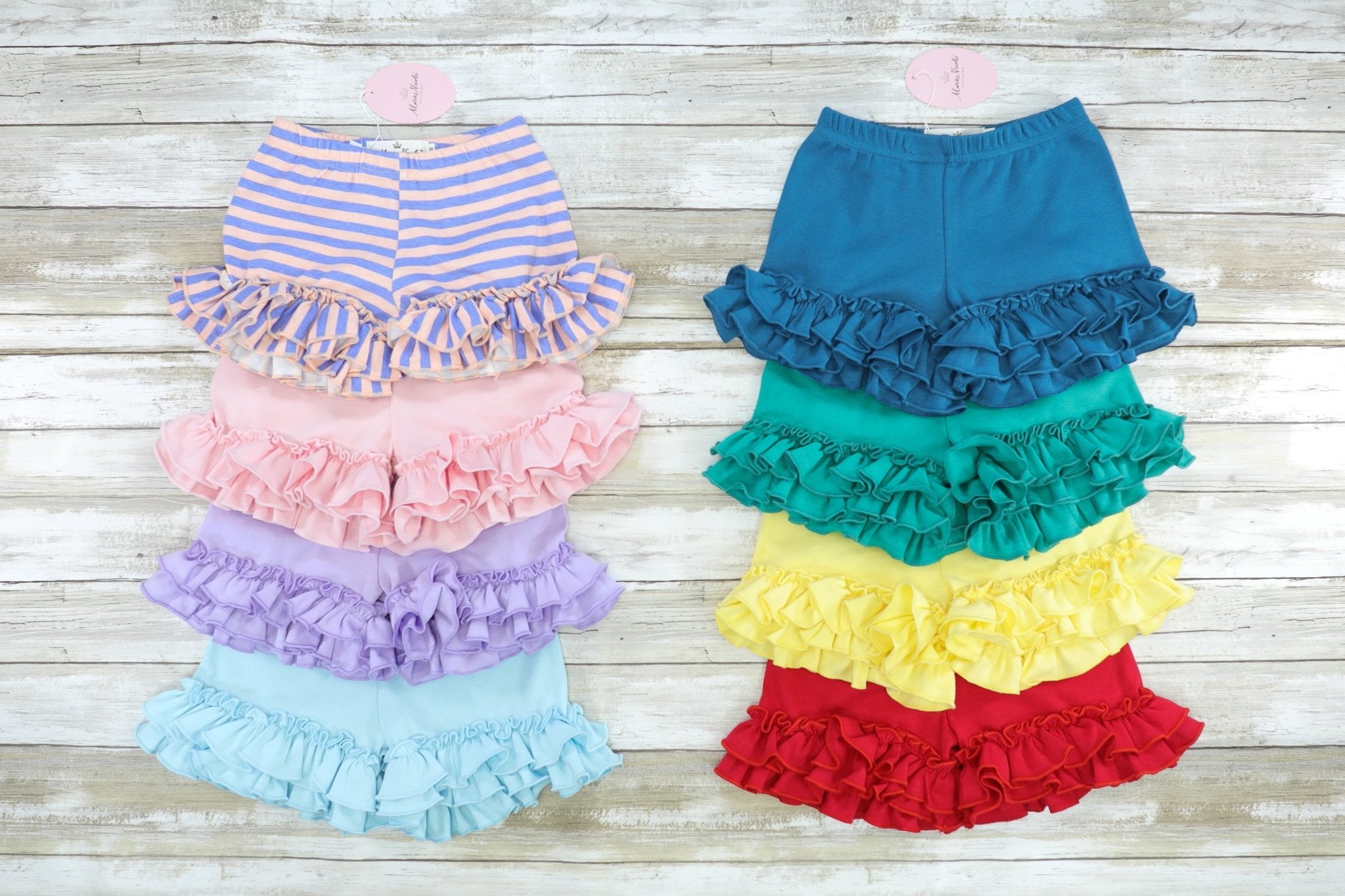 Icy Pink Ruffle Trim Cotton Shorts - Marie Nicole Clothing