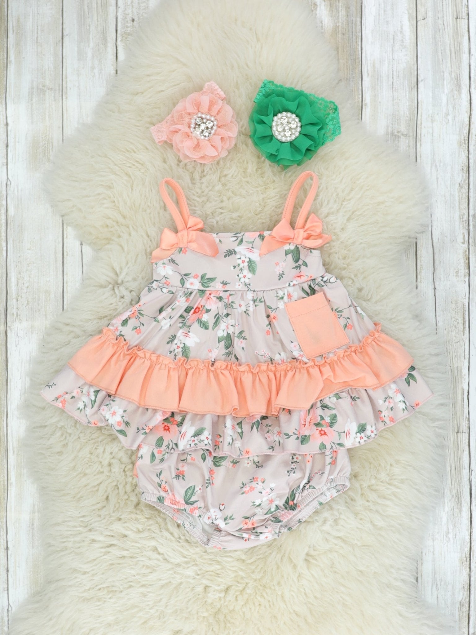 Coral Floral Ruffle Top & Bloomers Set - Marie Nicole Clothing