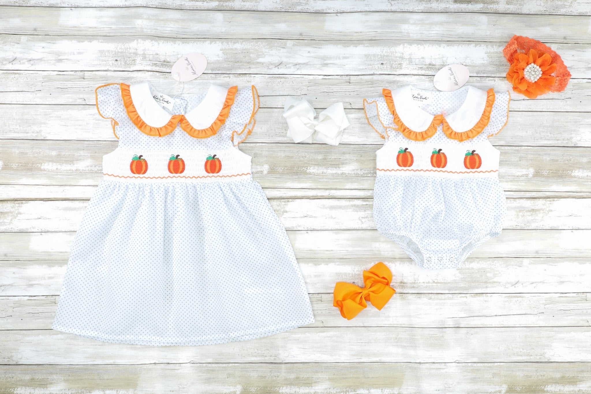 Light Blue Smocked Pumpkin Dress - Marie Nicole Clothing