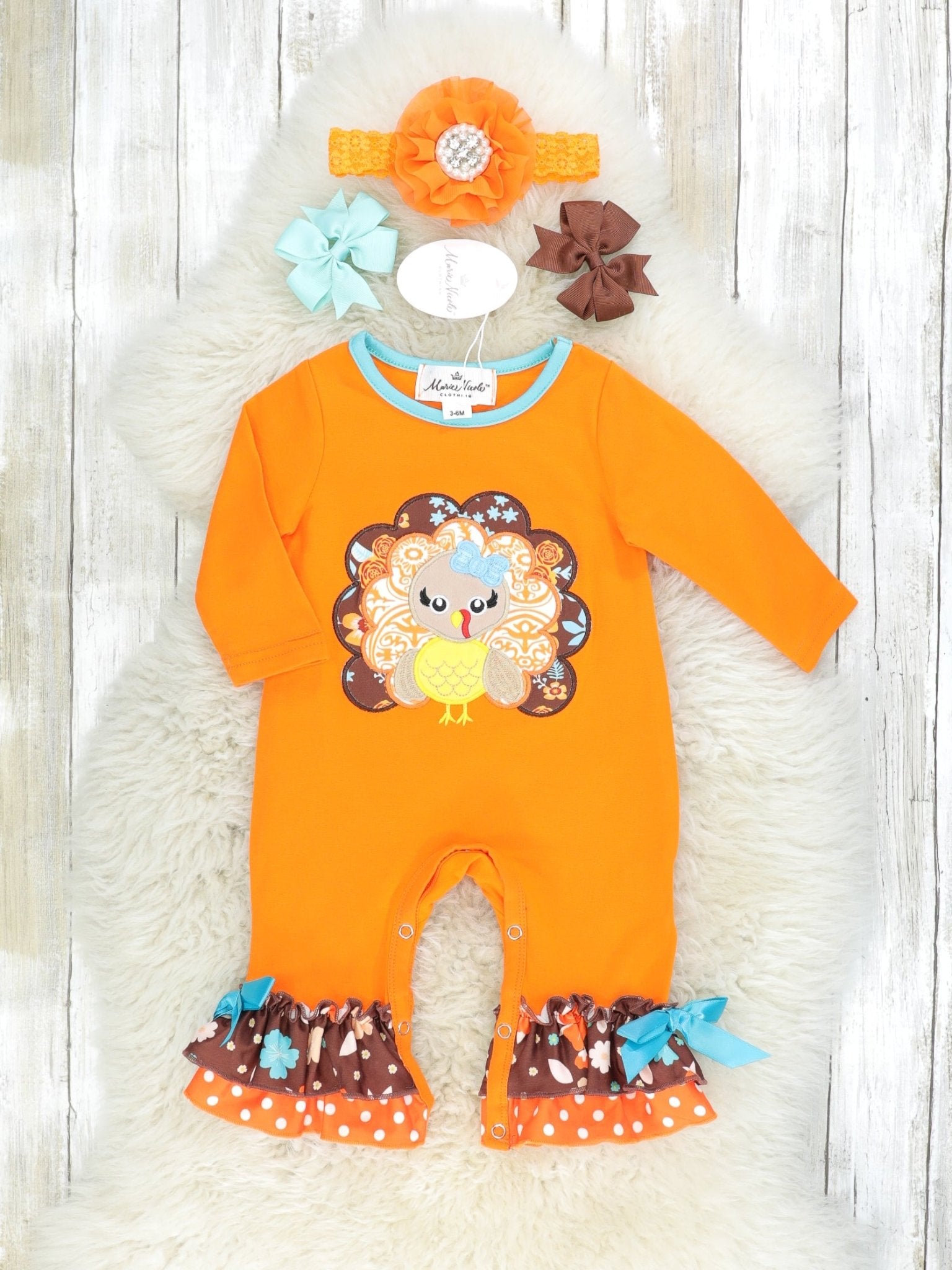 Sassy Floral Turkey Ruffle Romper - Marie Nicole Clothing