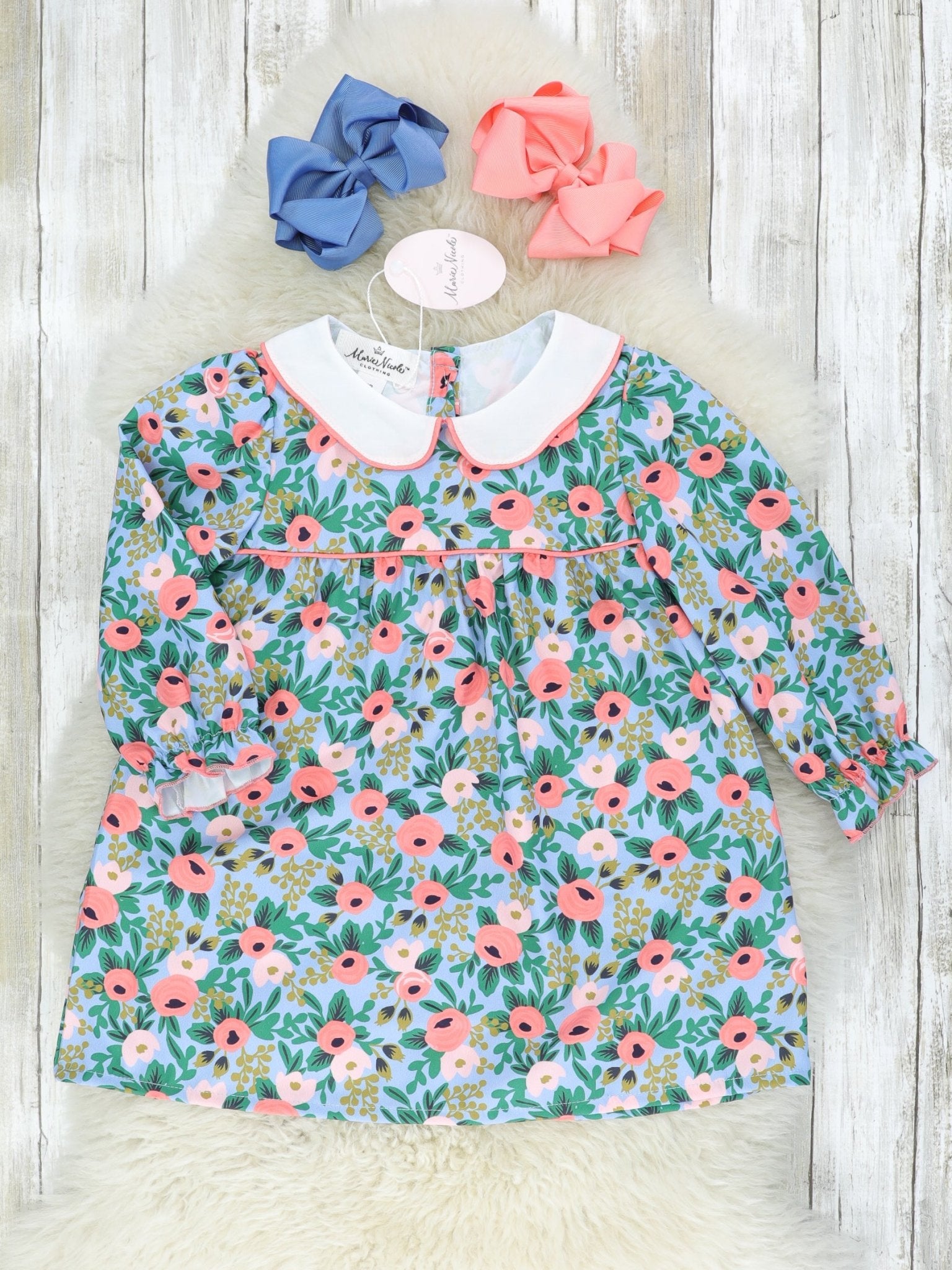 Blue & Pink Vintage Floral Dress - Marie Nicole Clothing