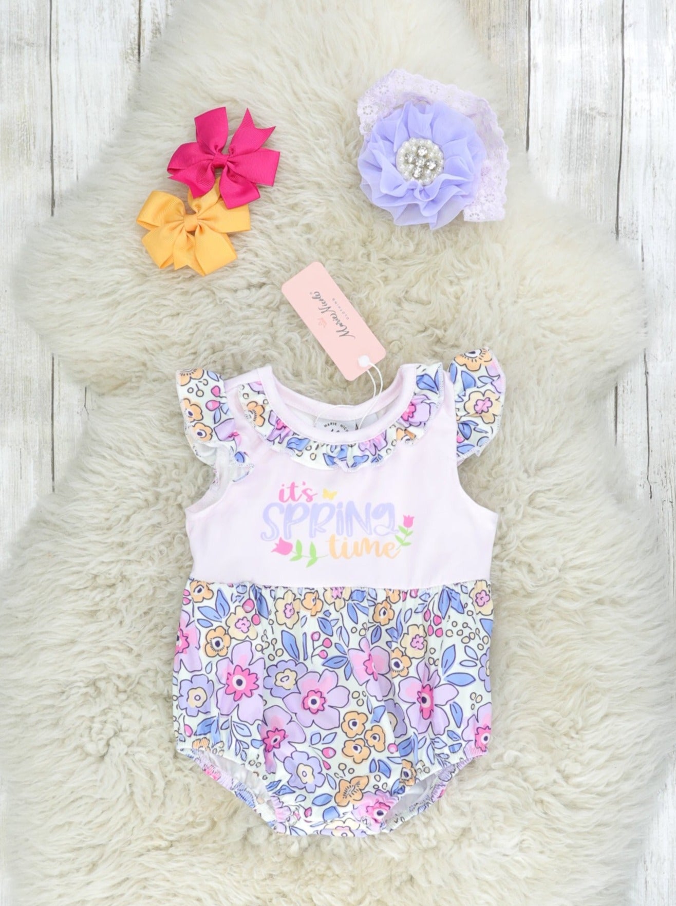 Purple "Spring Time" Ruffle Bubble Romper - Marie Nicole Clothing