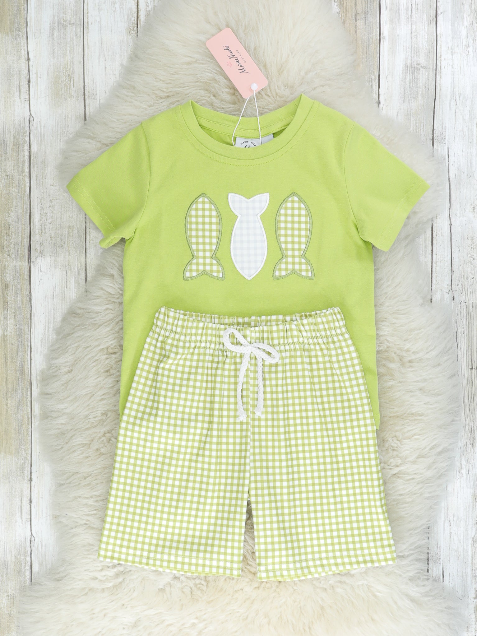 Green Gingham Fish Outfit - Marie Nicole Clothing