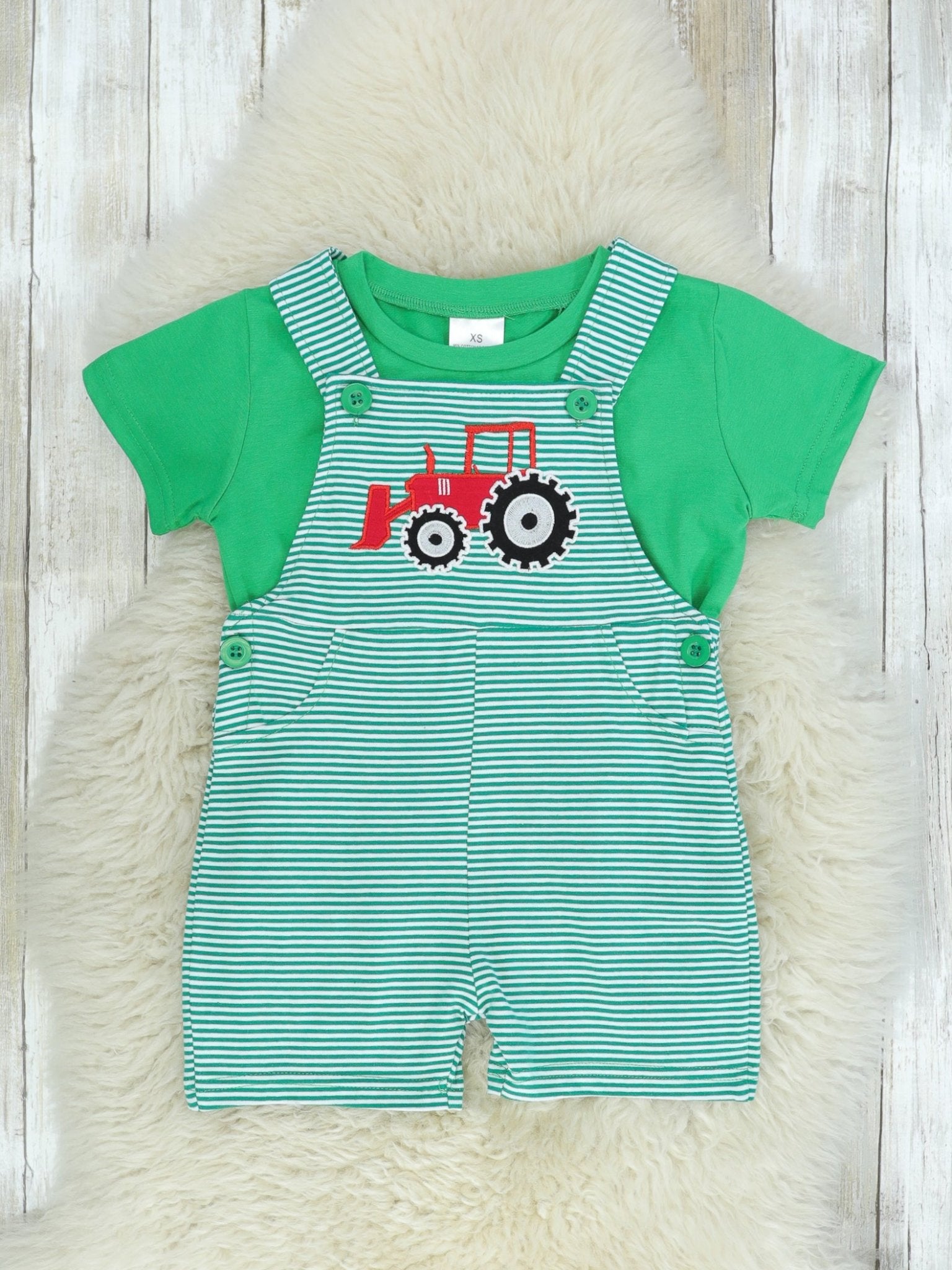 Striped Tractor Overall Set - Marie Nicole Clothing