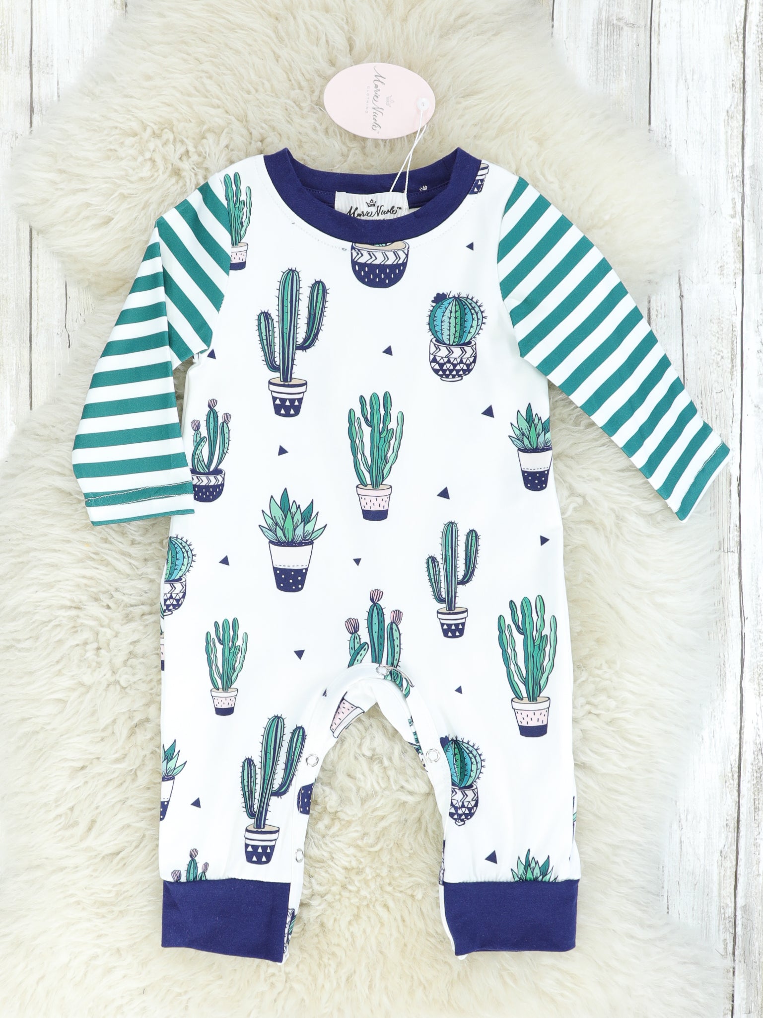 Striped Raglan Cactus Romper - Marie Nicole Clothing