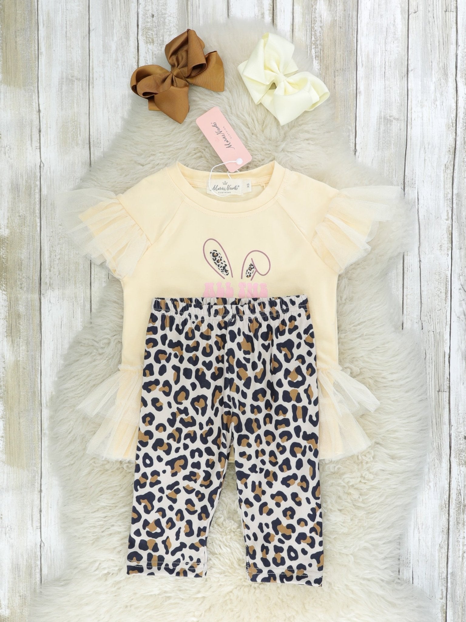"Bunnies Love Me" Leopard Tulle Ruffle Outfit - Marie Nicole Clothing