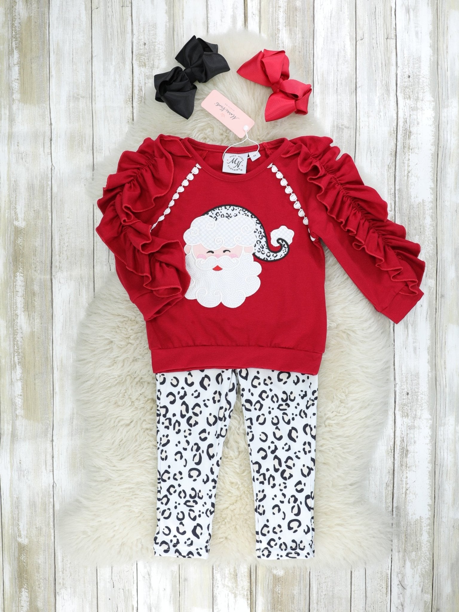 Snow Leopard Santa Ruffle Outfit - Marie Nicole Clothing