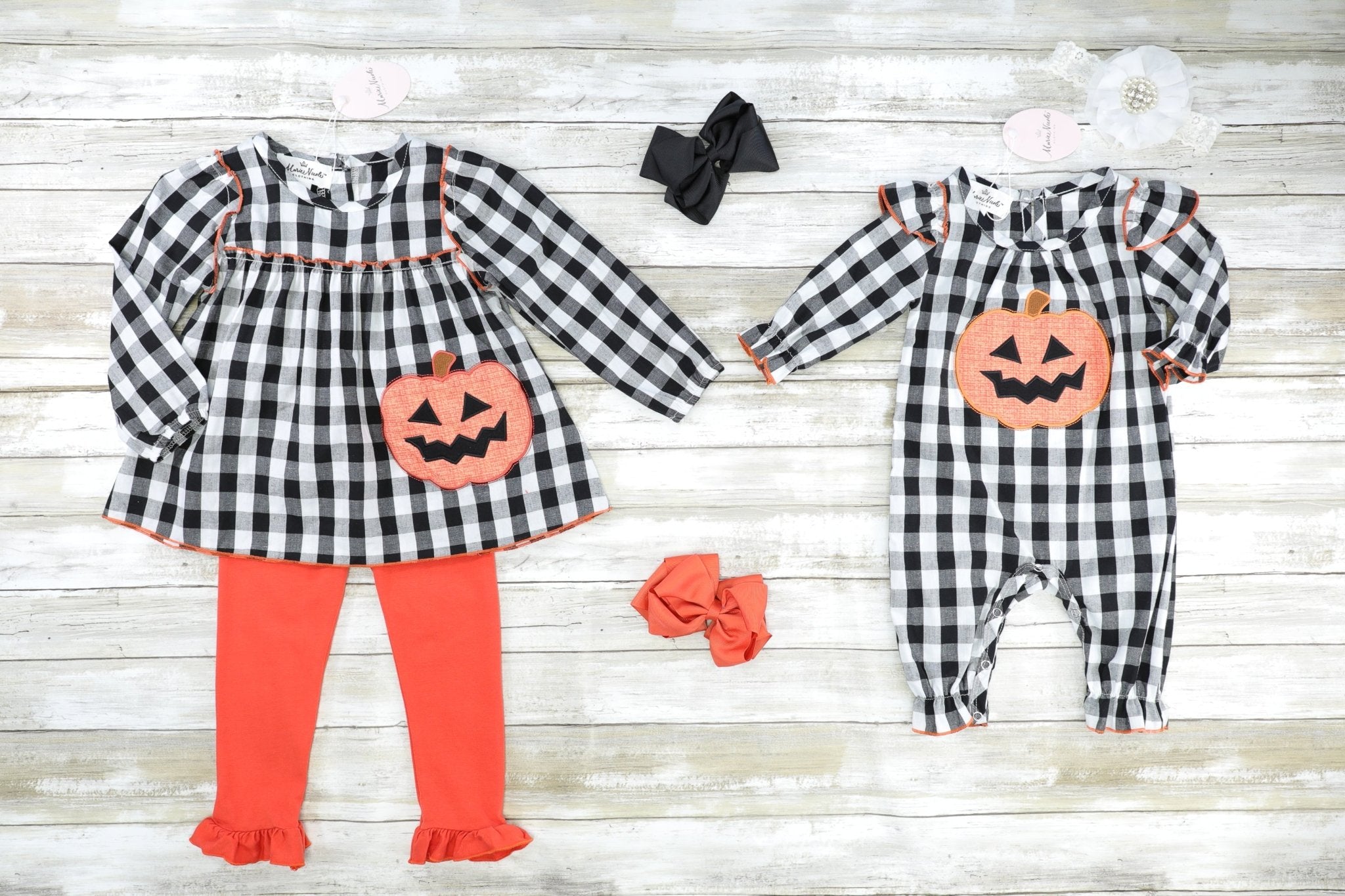 Gingham Jack - O - Lantern Top & Orange Ruffle Bottoms Outfit - Marie Nicole Clothing