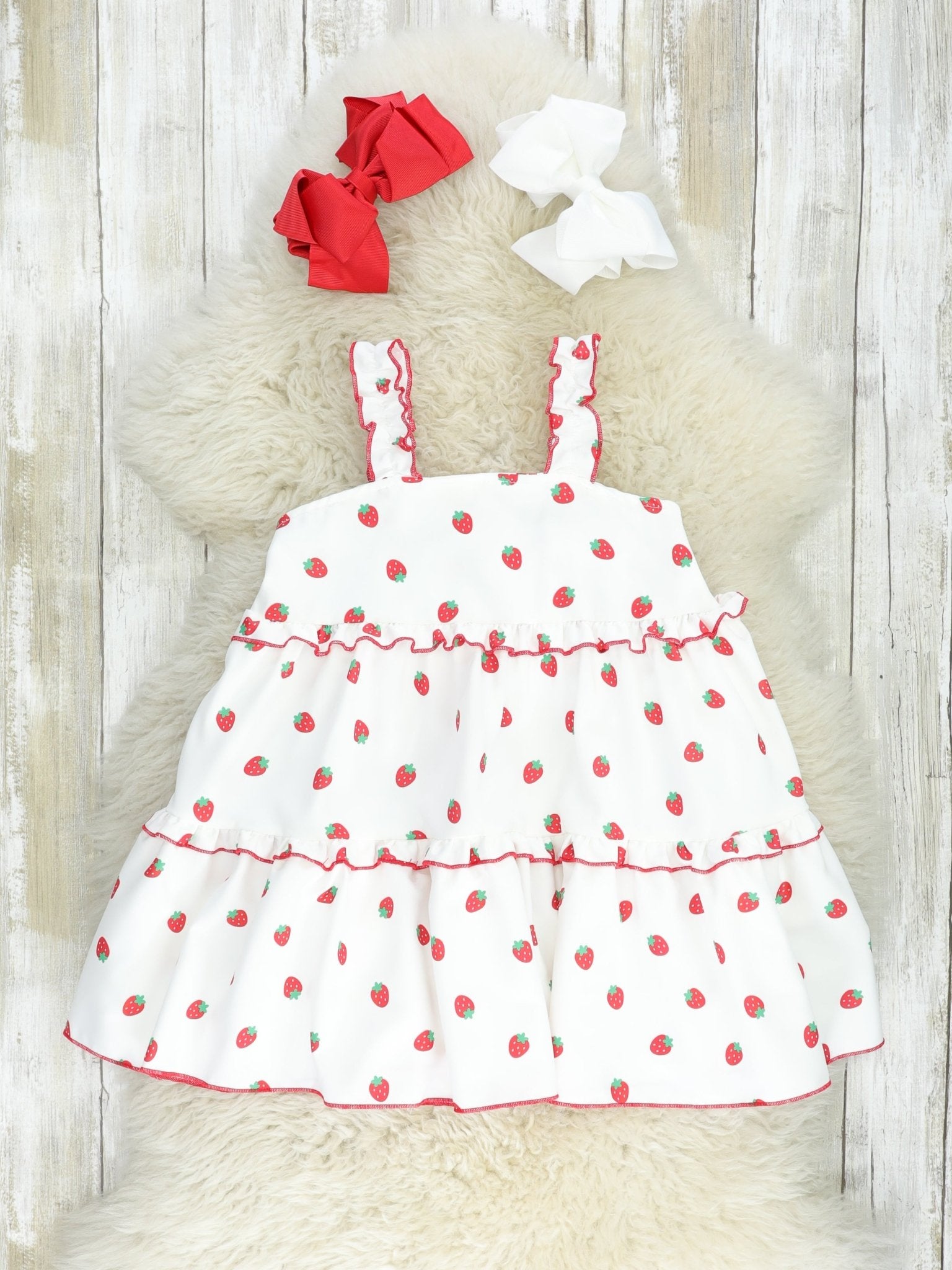 Tiered Ditsy Strawberry Dress - Marie Nicole Clothing