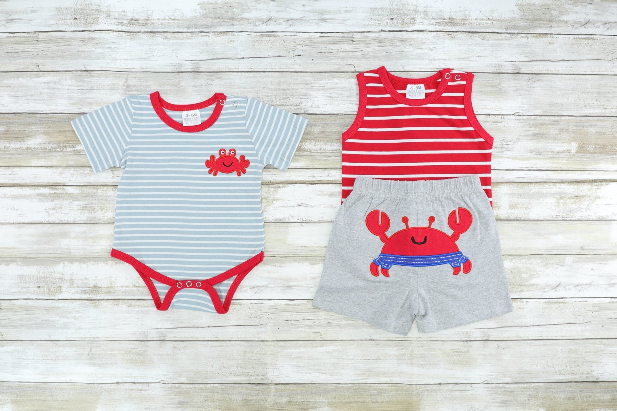 Grey Striped Crab Bubble Romper - Marie Nicole Clothing