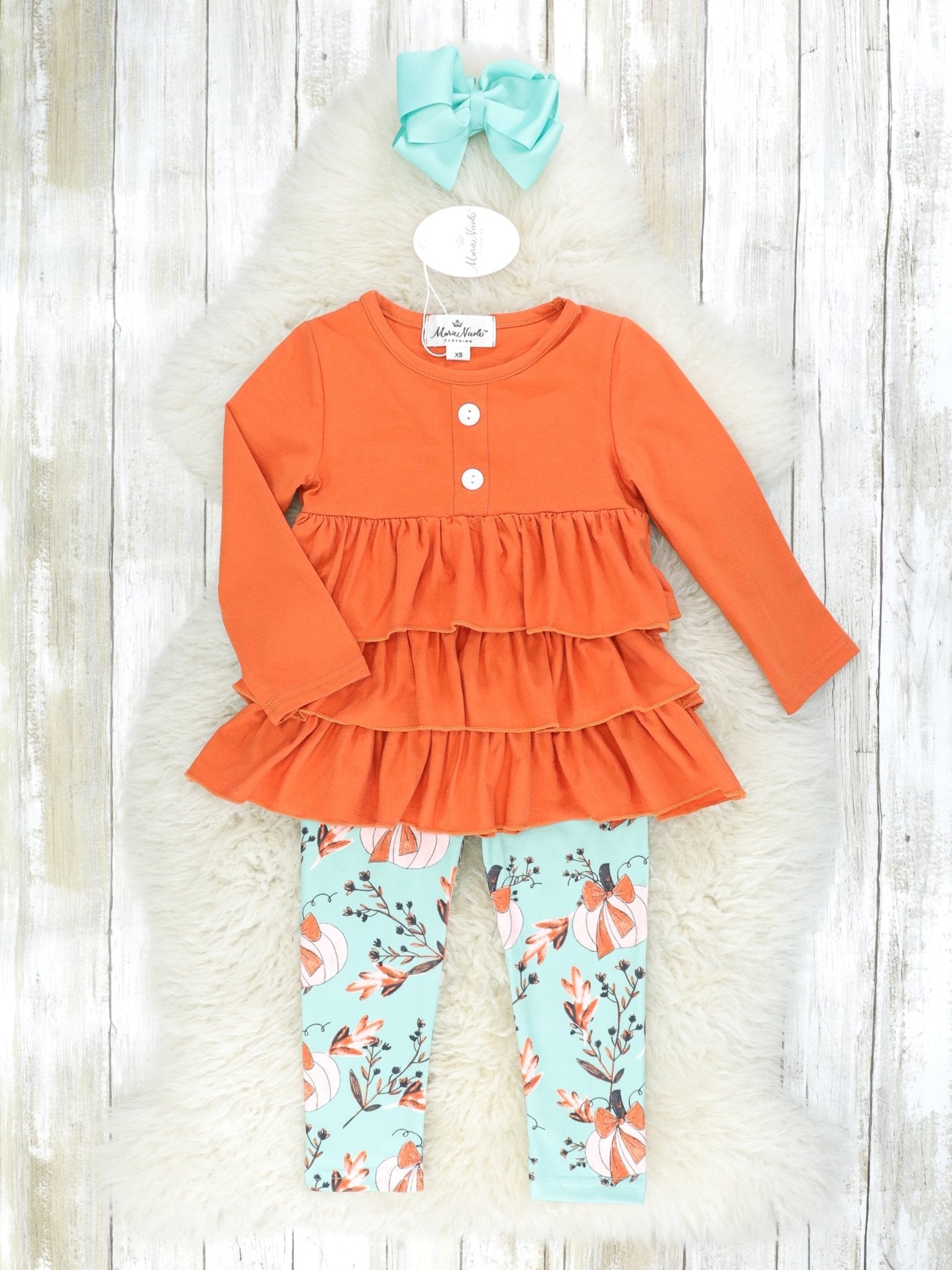 Burnt Orange Ruffle Top & Floral 3 Piece Set - Marie Nicole Clothing