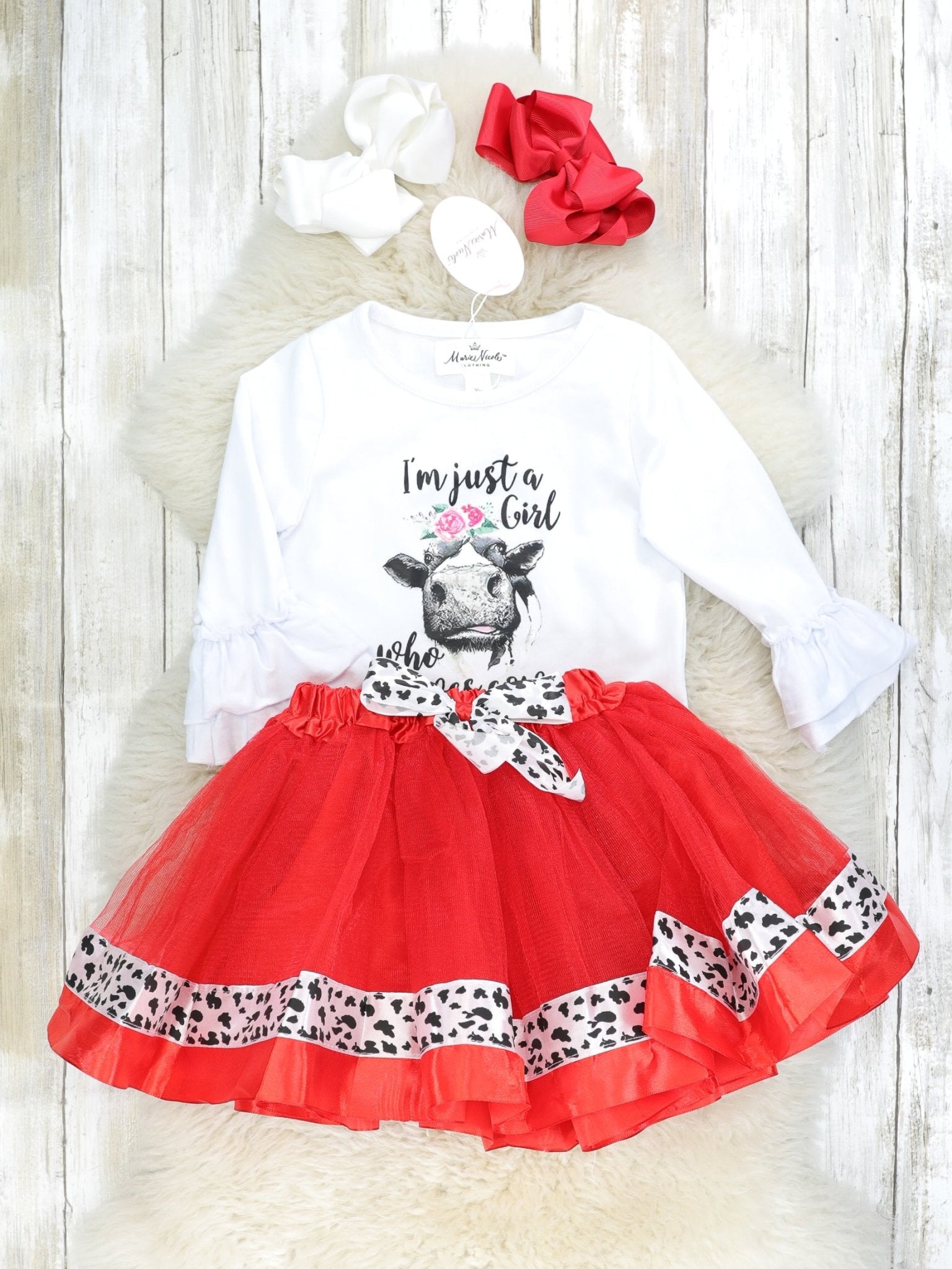 "Just A Girl Who Loves Cows" Tulle Ruffle Outfit - Marie Nicole Clothing