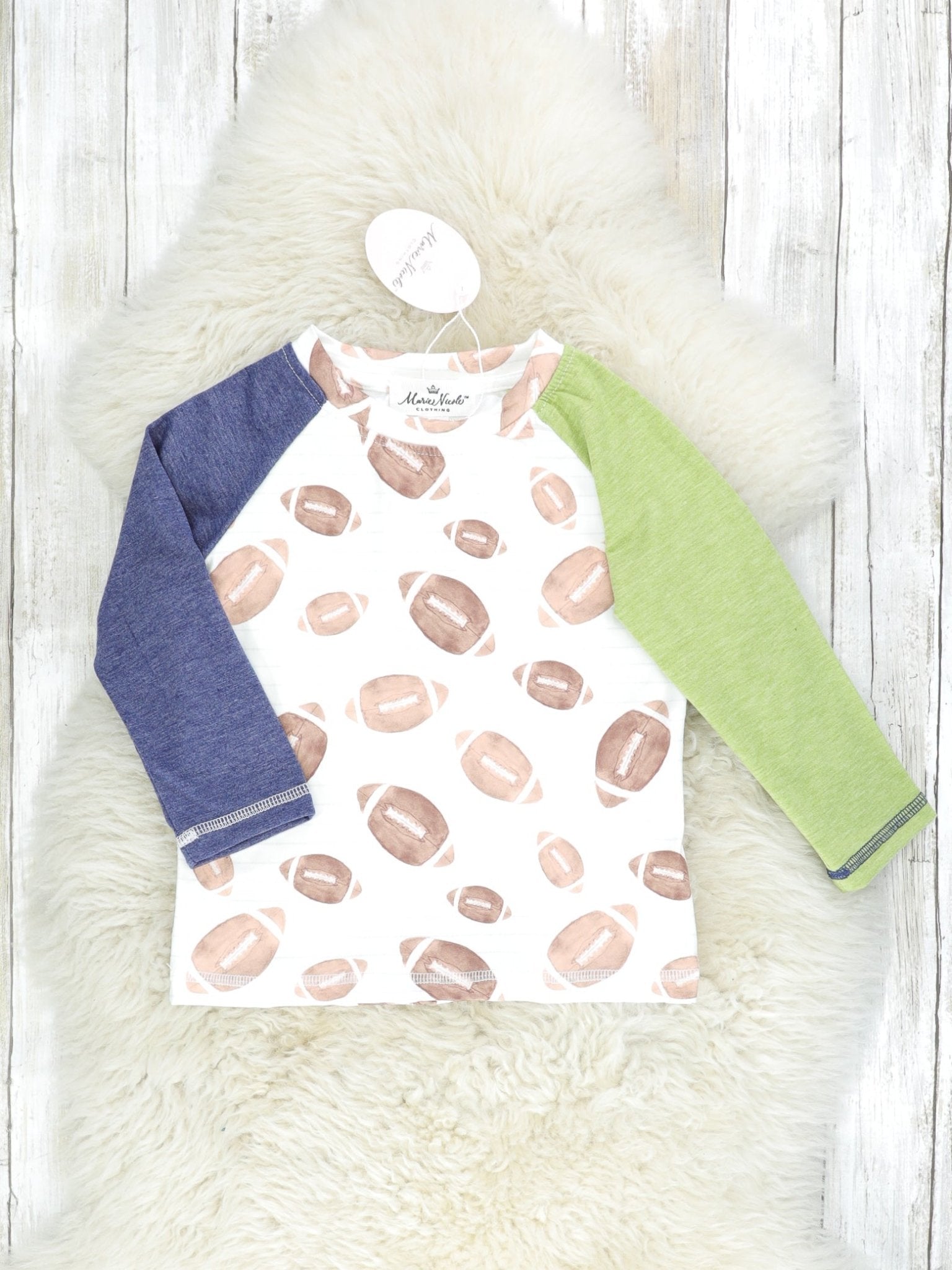 Navy & Green Football Shirt - Marie Nicole Clothing