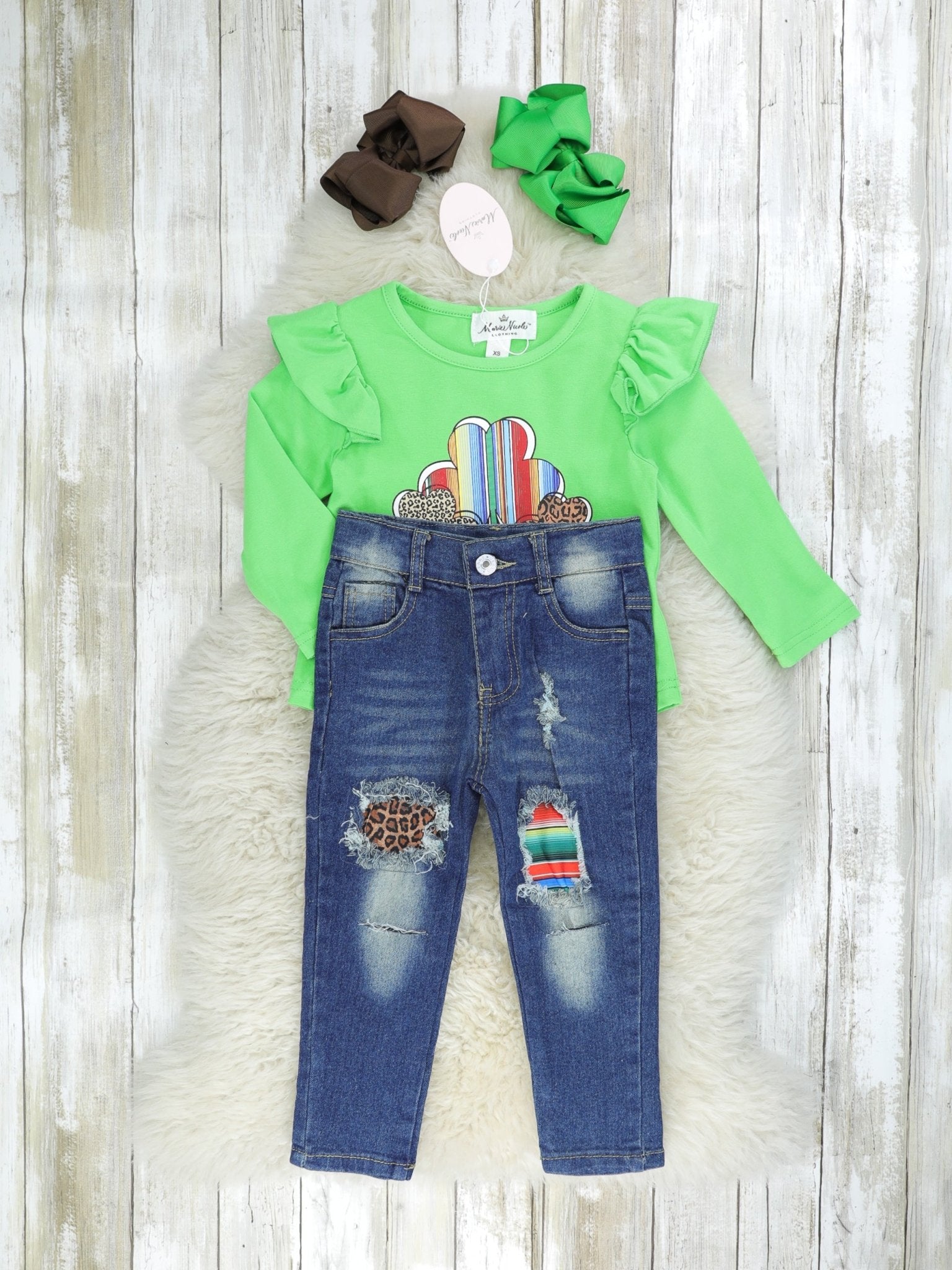 Leopard & Rainbow Clover Denim Outfit - Marie Nicole Clothing