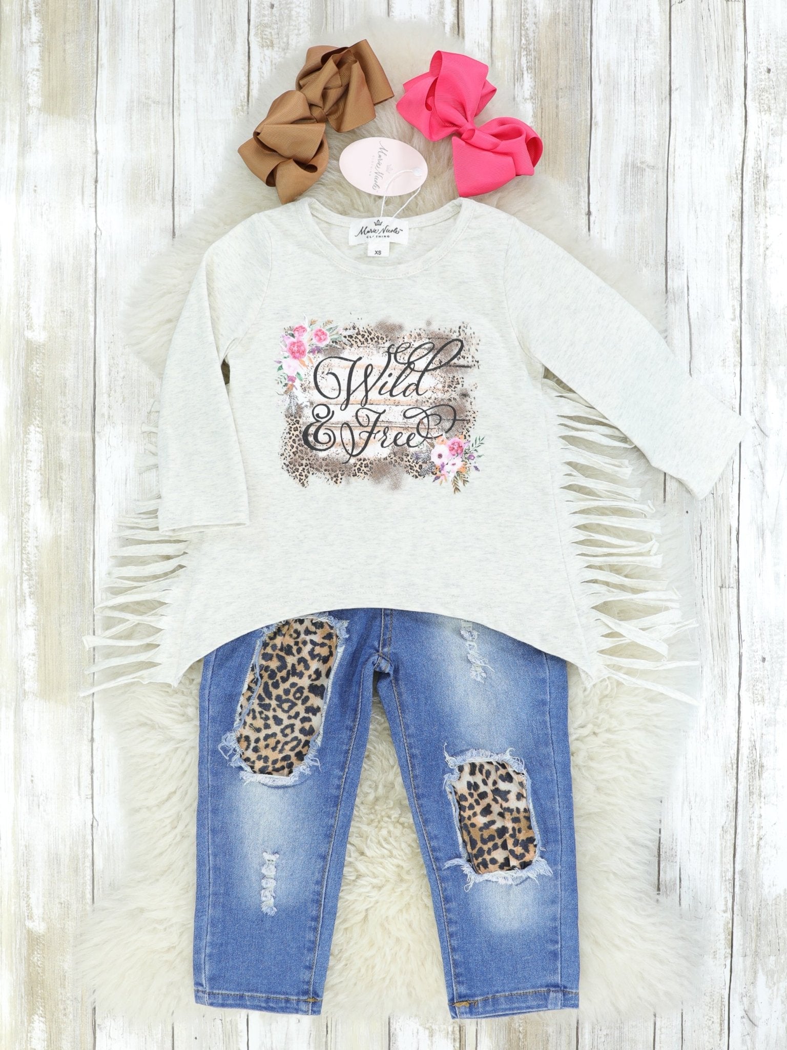 Wild & Free Fringe Top & Distressed Denim Outfit - Marie Nicole Clothing