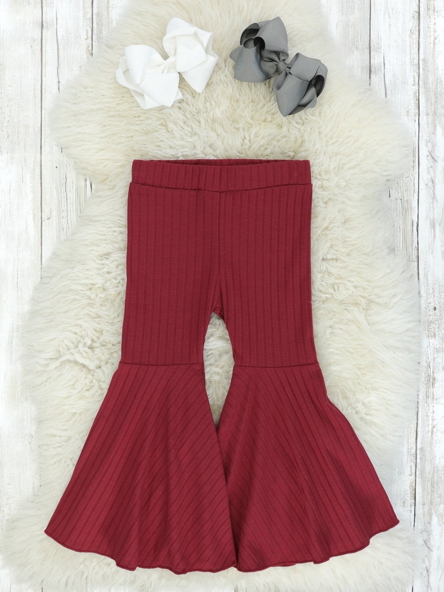 Ribbed Maroon Bell Bottoms - Marie Nicole Clothing
