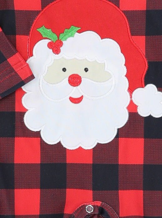 Buffalo Plaid Santa Ruffle Romper - Marie Nicole Clothing