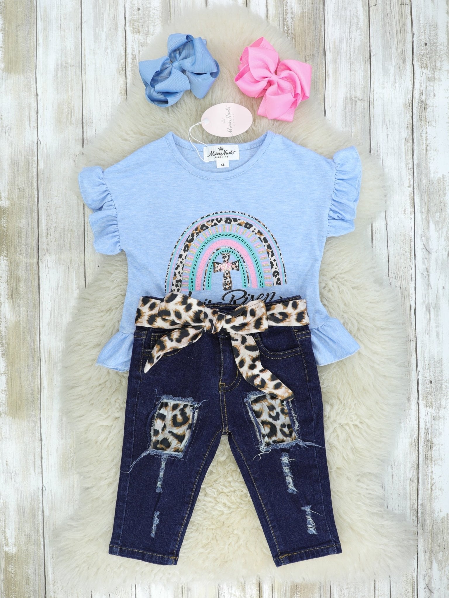 He Is Risen Rainbow Denim Outfit - Marie Nicole Clothing