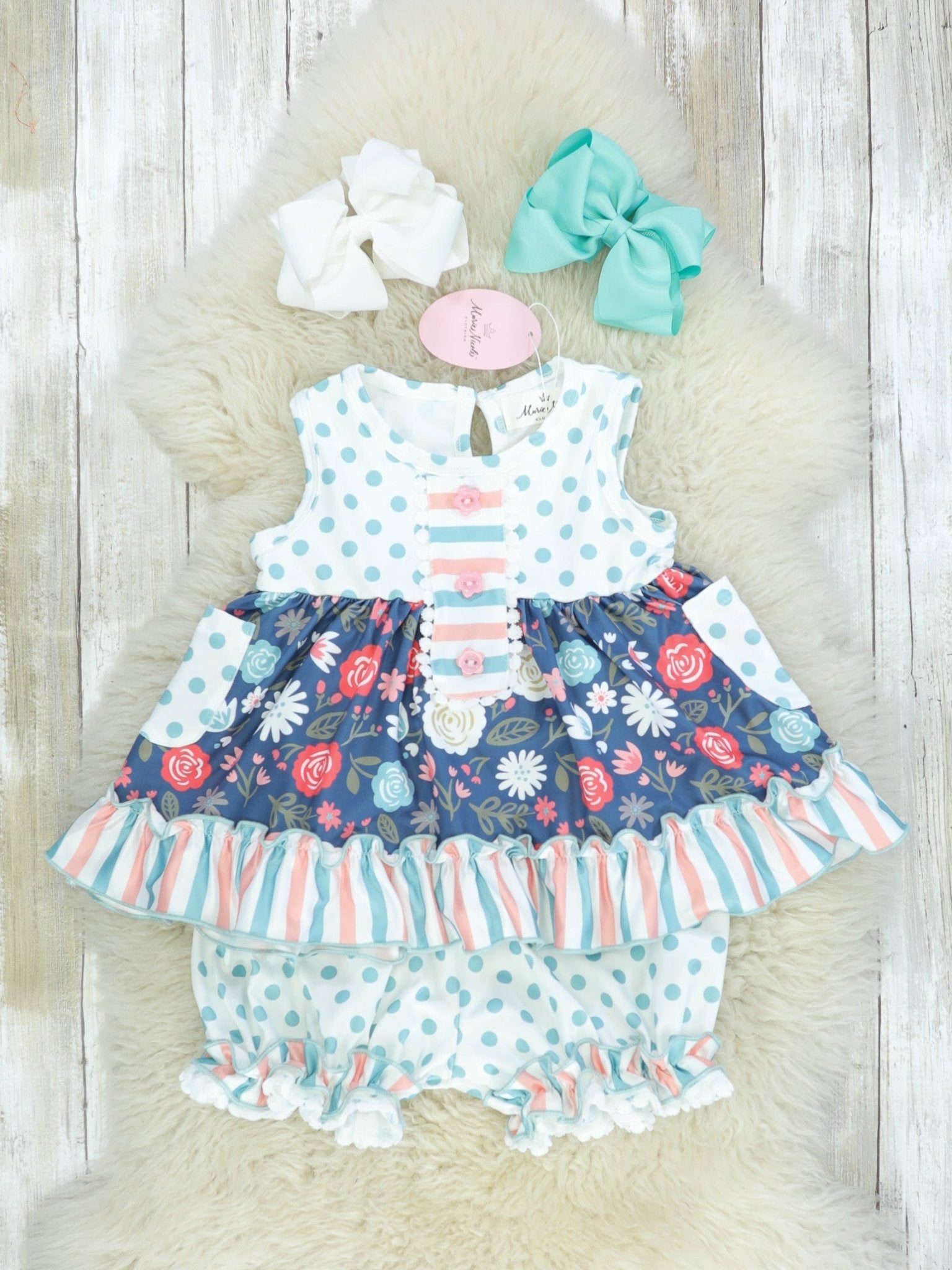 Navy Floral Polka Dotted Outfit - Marie Nicole Clothing