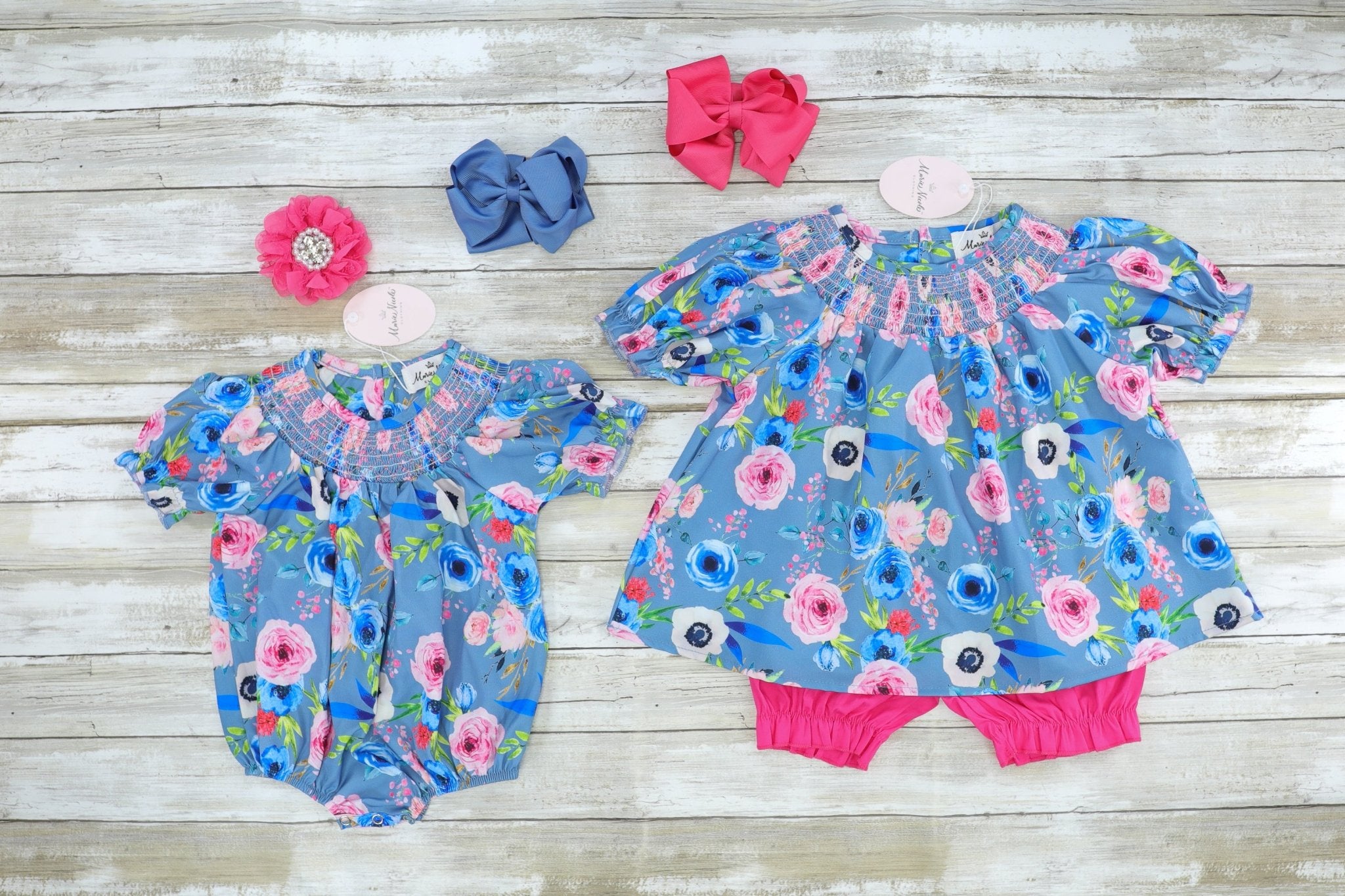 Blue Rose Bubble Romper - Marie Nicole Clothing
