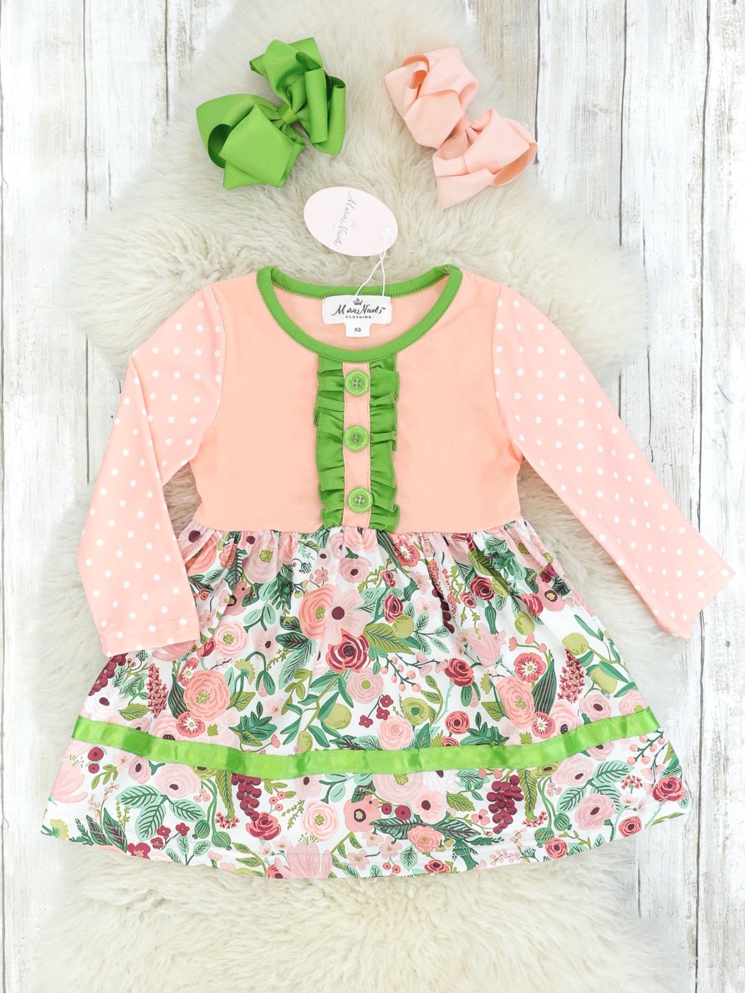 Pink & Green Floral Dress - Marie Nicole Clothing