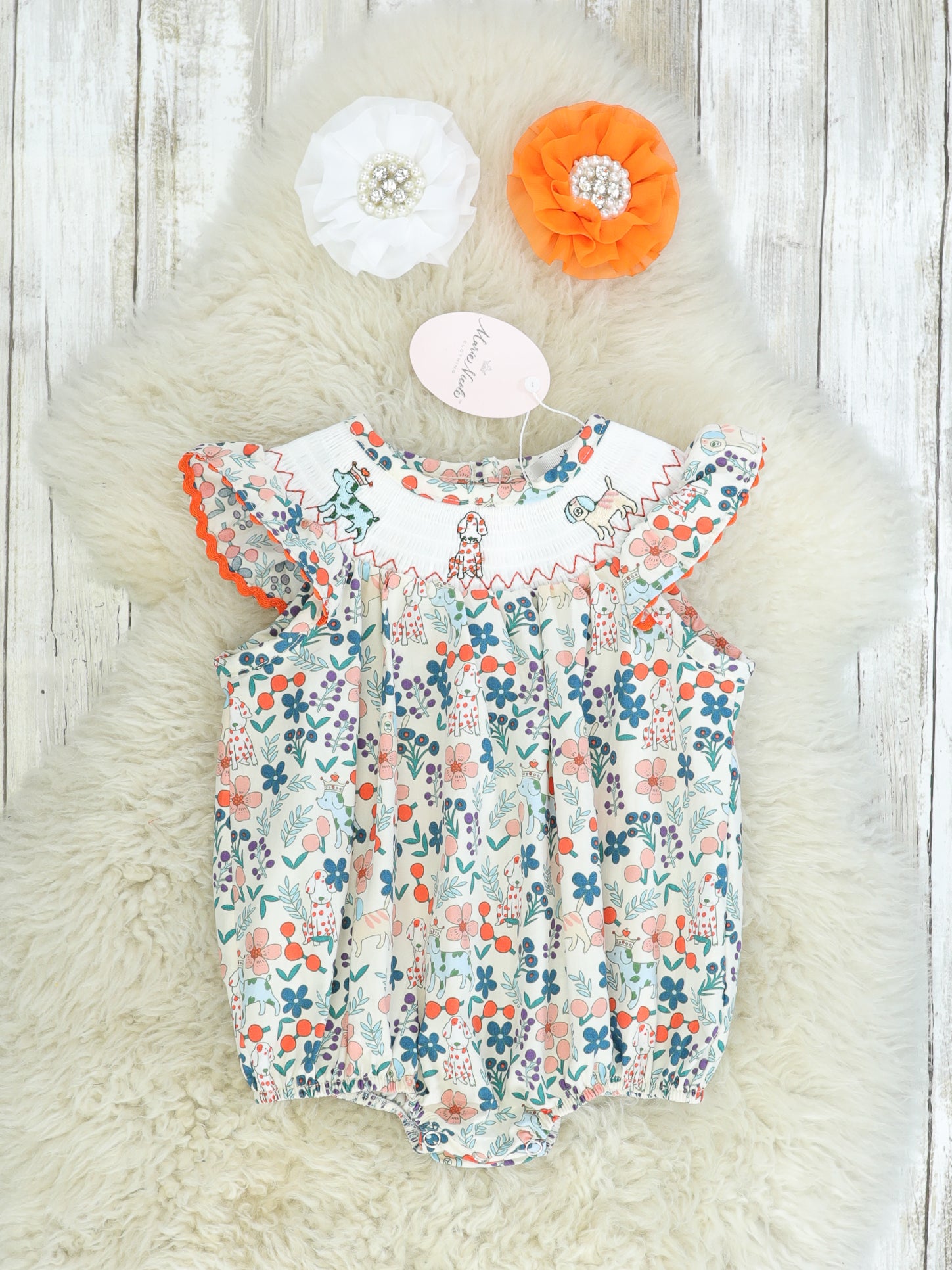 MNC Royal Pups Smocked Floral Bubble™ - Marie Nicole Clothing