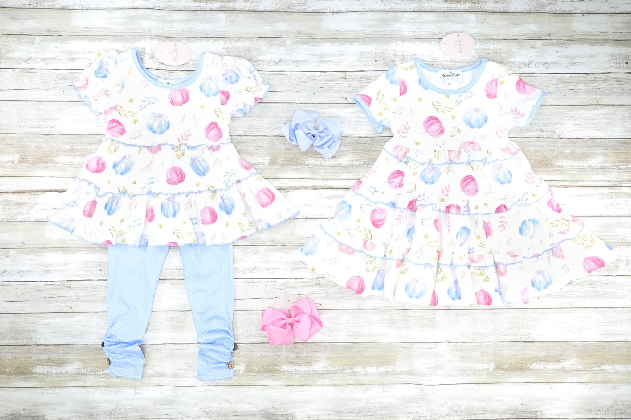 Pink & Blue Pumpkin Tiered Dress - Marie Nicole Clothing