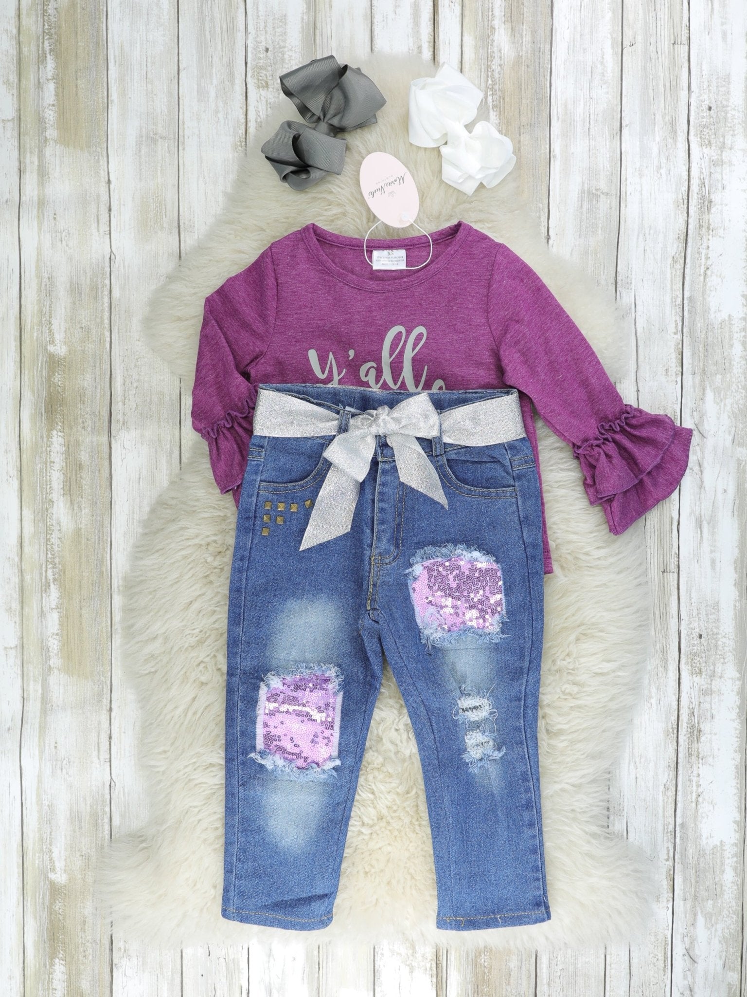 Purple "Y'all Need Jesus" Sequin Denim Outfit - Marie Nicole Clothing